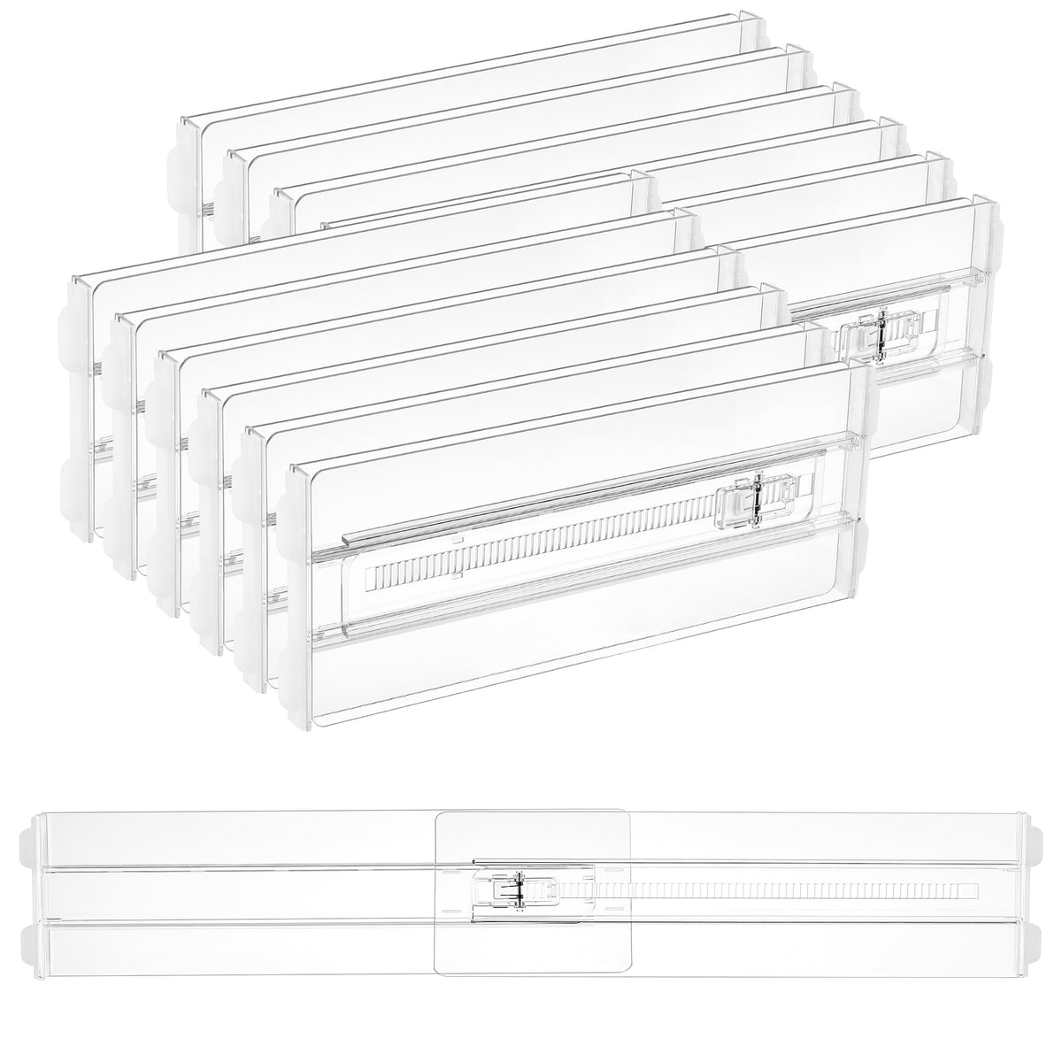 Vtopmart 8 Pack Shallow Drawer Dividers, 2.36" High 12.5"-20.8" Adjustable Expandable Kitchen Drawer Organizer, Clear Plastic Organizer Separators for Flatware, Utensil, Cutlery, Underwear, Clothes