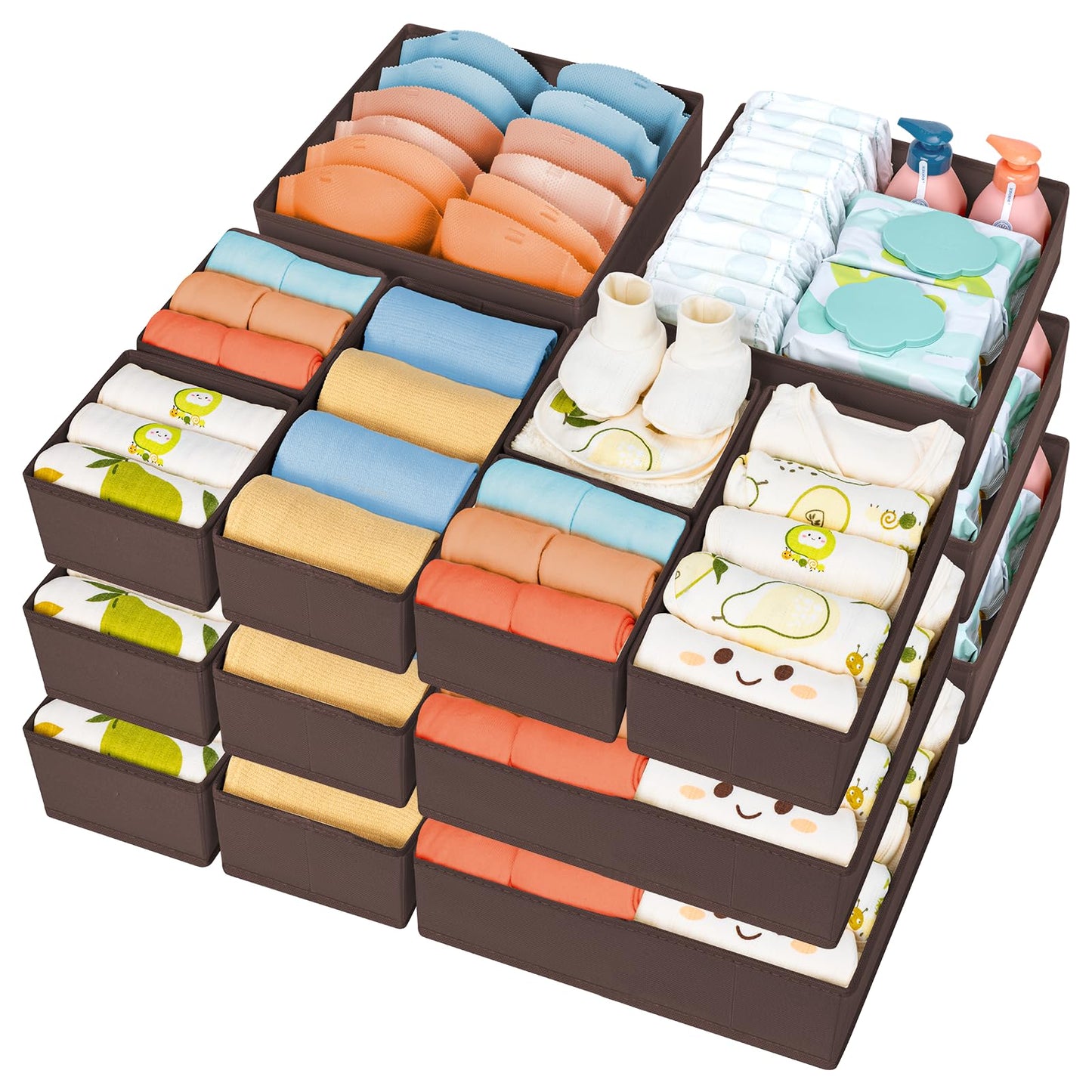 DIMJ Drawer Organizer Clothes 15 Pack - Foldable Baby Organizers and Storage & Closet Organizers for Bedroom, Closet - Nursery Organization Dresser Dividers for underwear, Sock,Bra, Belt, Tie, Beige