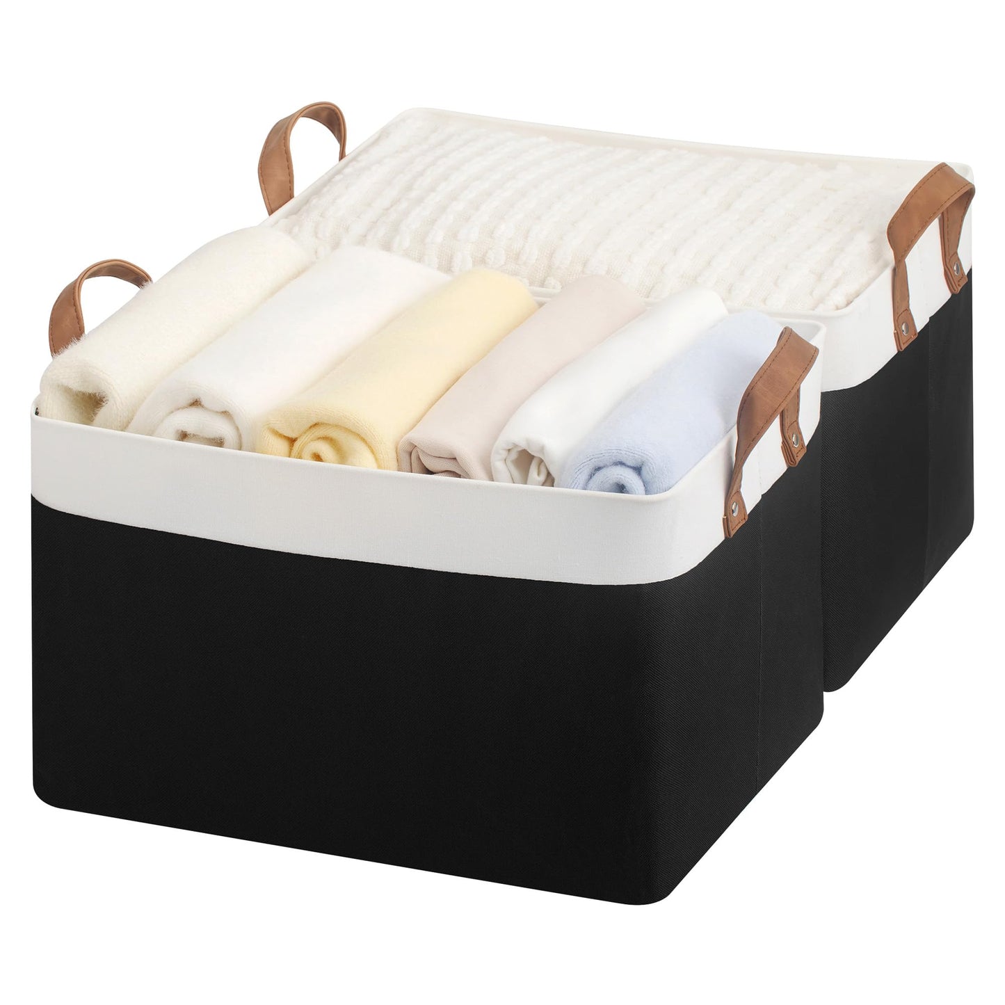 StorageWorks Fabric Storage Bins, Khaki and Beige Stripes, 2-Pack