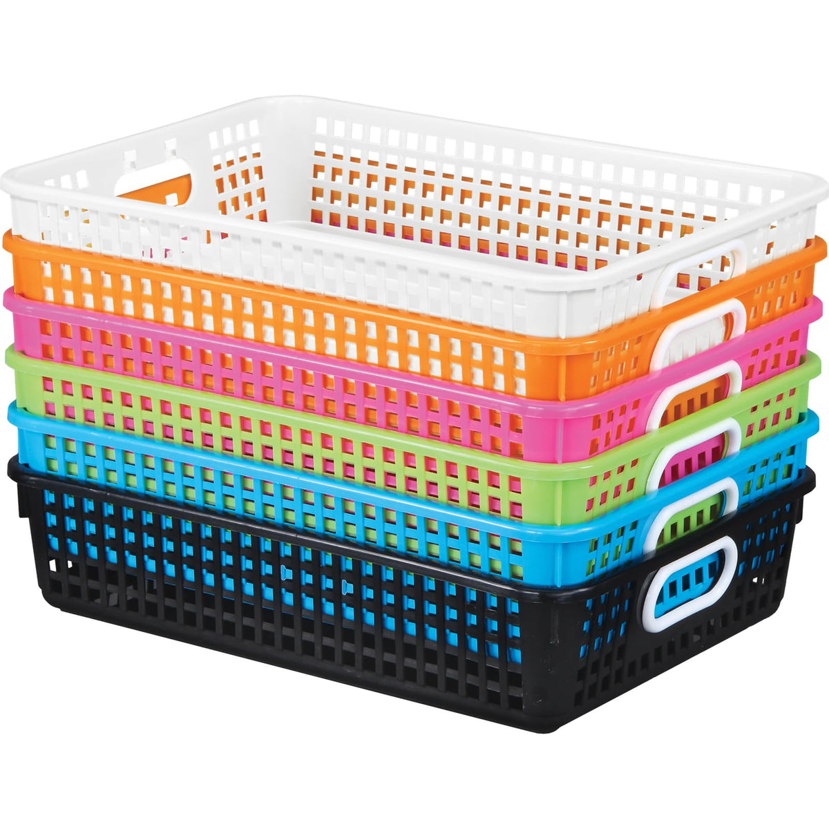 Really Good Stuff Medium Plastic Book Baskets, 11" by 7.5" by 4.5", 6-Pack