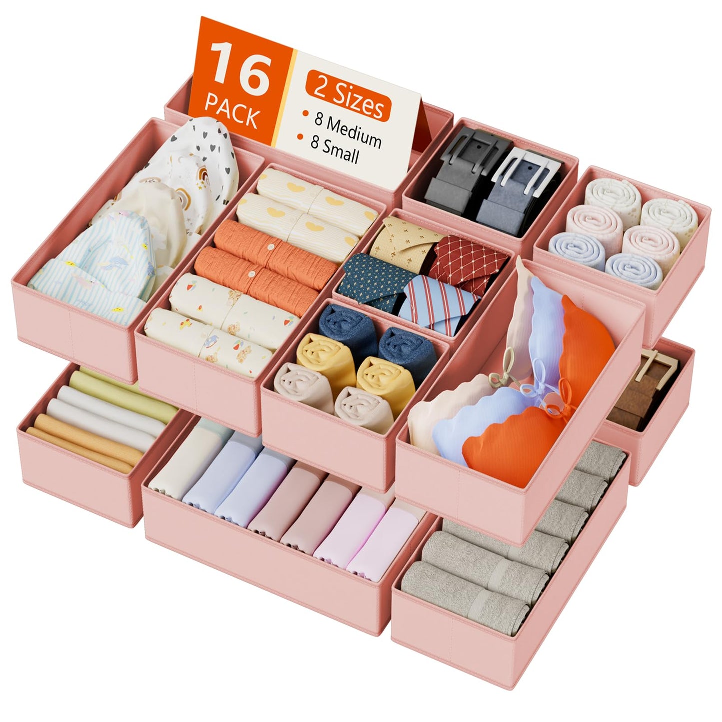 DIMJ Drawer Organizers Clothes, Dresser Organizer Bins for Baby Clothes,Underwear and Sock, Fabric Closet Organization and Storage Boxs, Drawer Dividers for Nursery, Clothing, Tie - 4 Pack, Beige