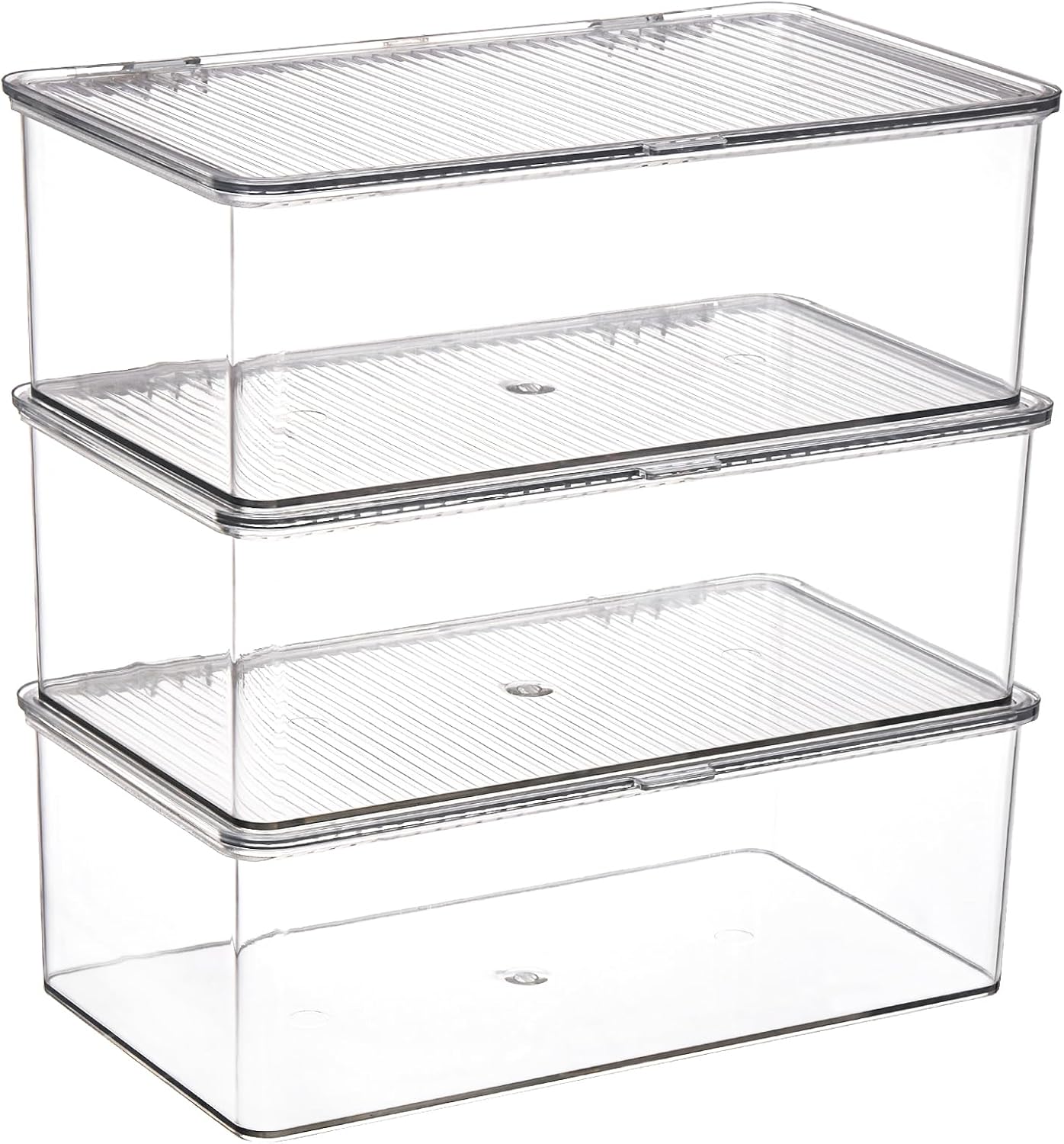 ZENFUN Set of 3 Small Stackable Storage Bins with Hinged Lid, Acrylic Organizer Box, Clear Makeup Organizer Box, Cosmetic Case for Home, Office