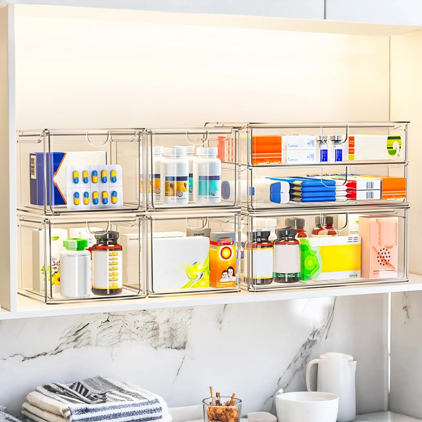 caktraie 6-Pack Acrylic Stackable Storage Drawers for Vanity, Desk, Bath