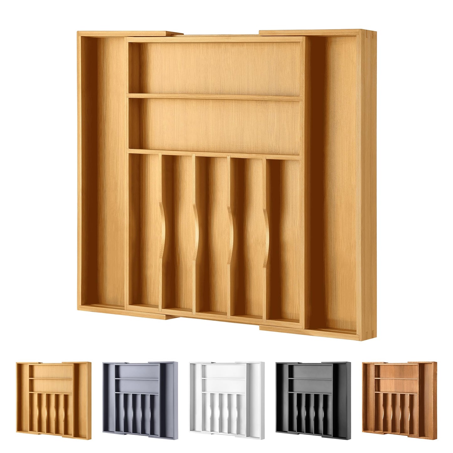 Expandable Bamboo Kitchen Drawer Organizer for Cutlery and Utensils, Adjustable Bamboo Wood Cutlery Tray in Drawer for Flatware and Silverware in Kitchen, (Natural)