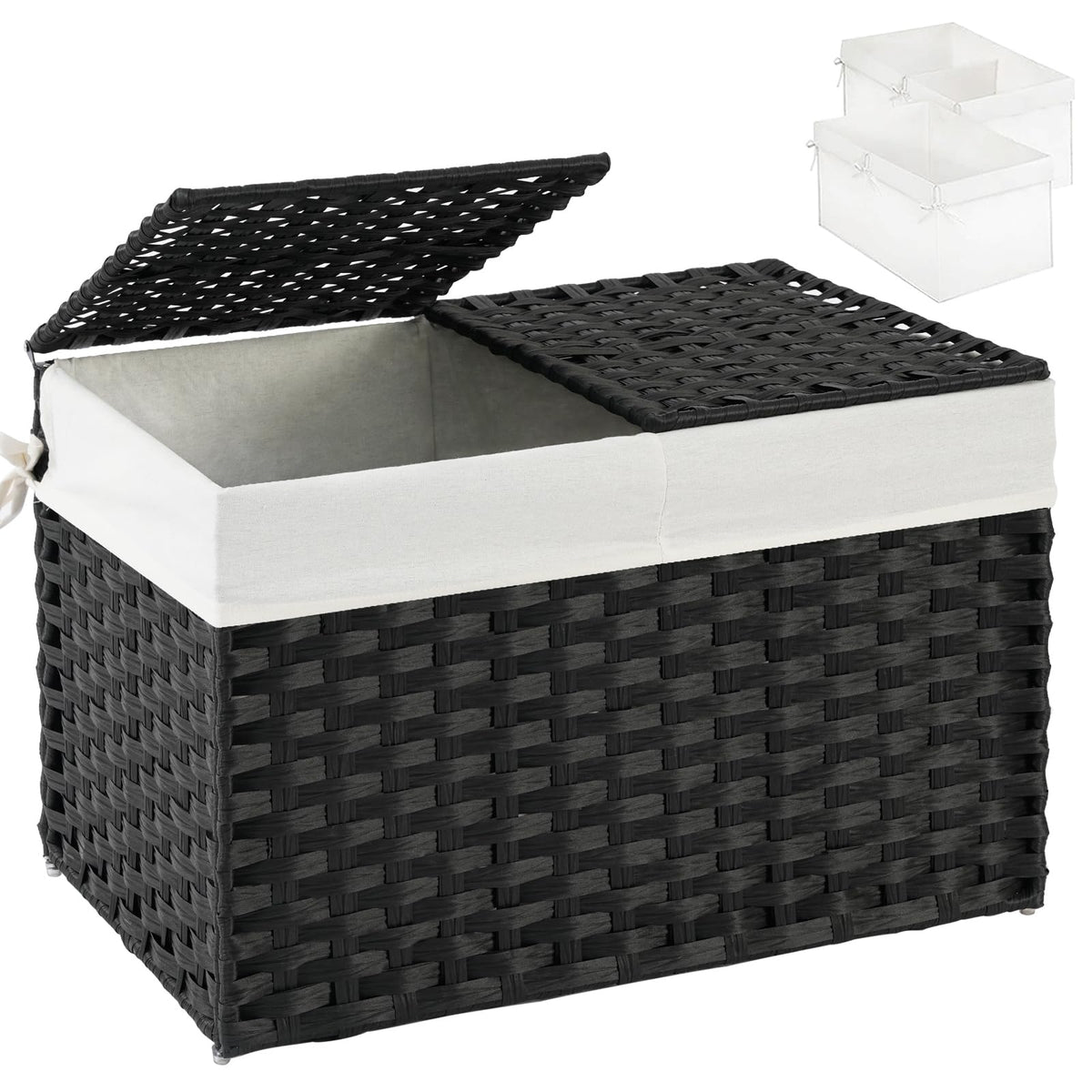 SETVSON Storage Basket with Lid, 2-Lid PE Rattan Storage Bin, Natural