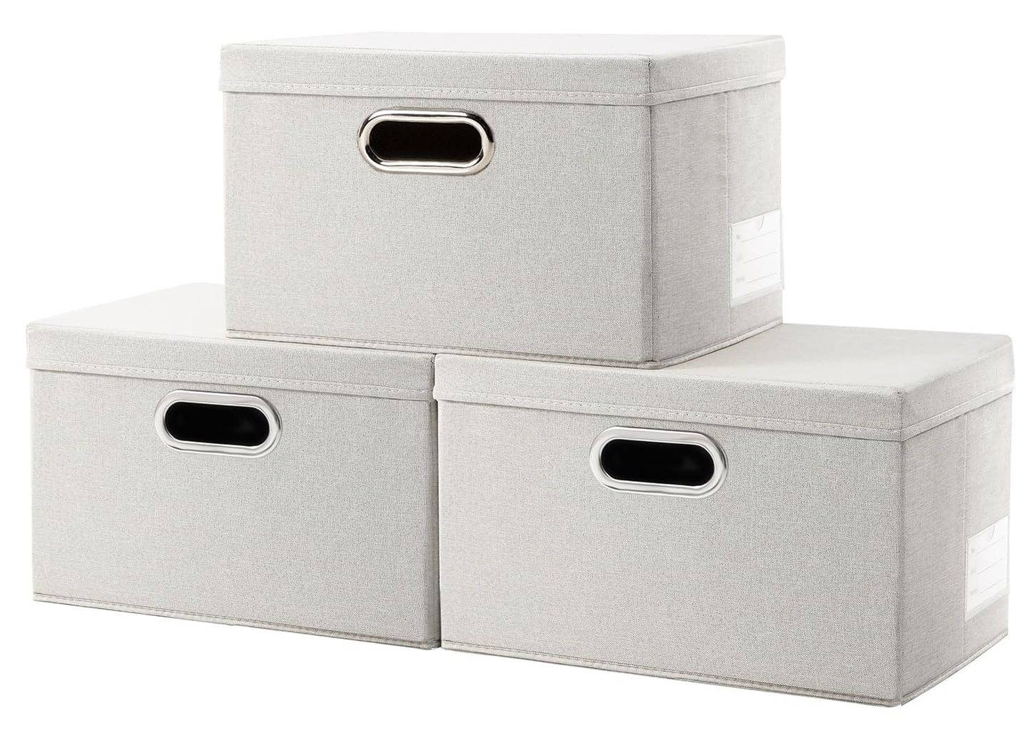 PRANDOM Large Collapsible Storage Bins with Lids [3-Pack] Jute Fabric Foldable Storage Boxes Organizer Containers Baskets Cube with Cover for Home Bedroom Closet Office Nursery (17.7x11.8x11.8)