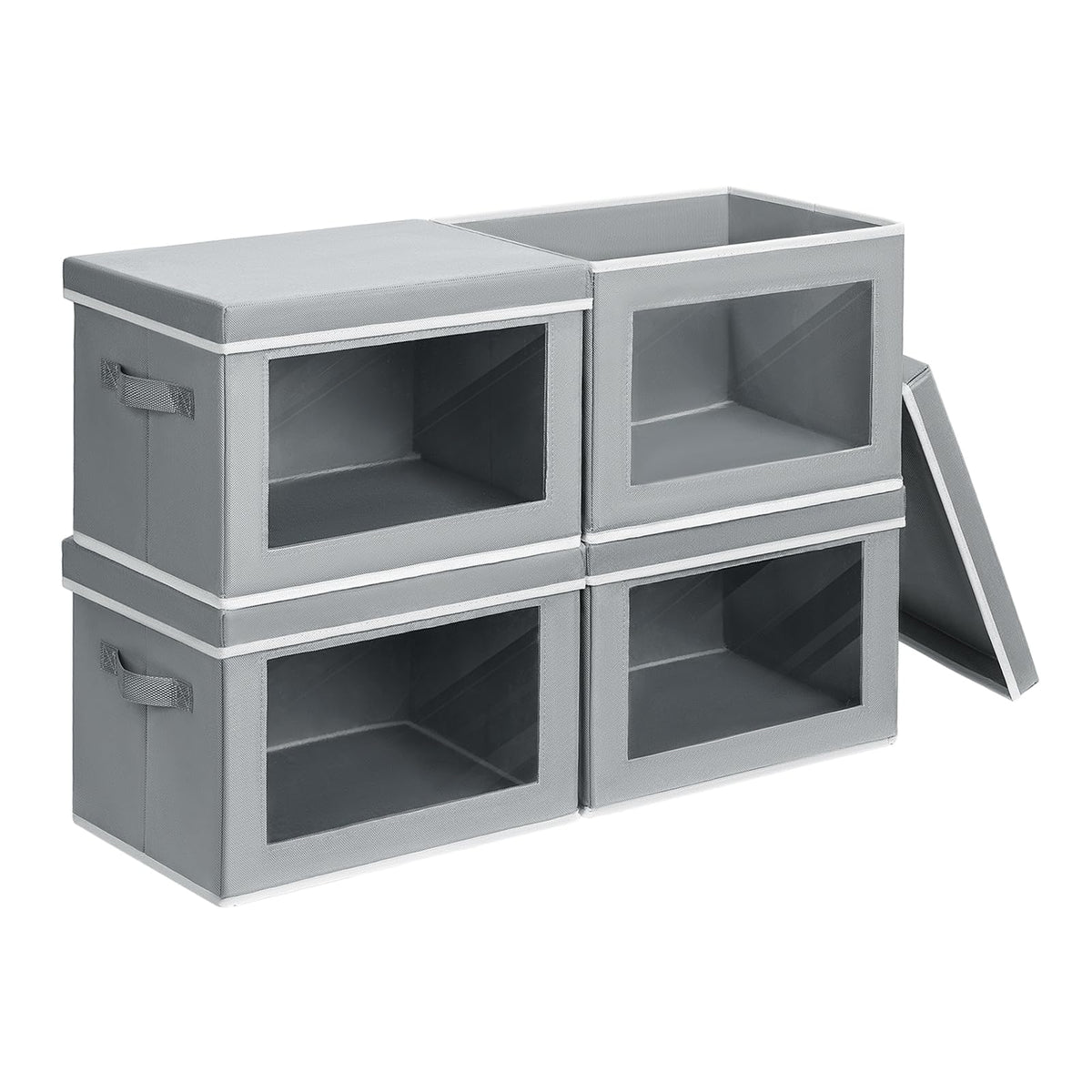 Homsorout Storage Bins with Lids - Fabric Storage Boxe with Window, Collapsible Closet Organizers with Handles, 3 Pack Decorative Bin, Home Cubes Baskets for Clothes, Hat, Books, Dark Grey