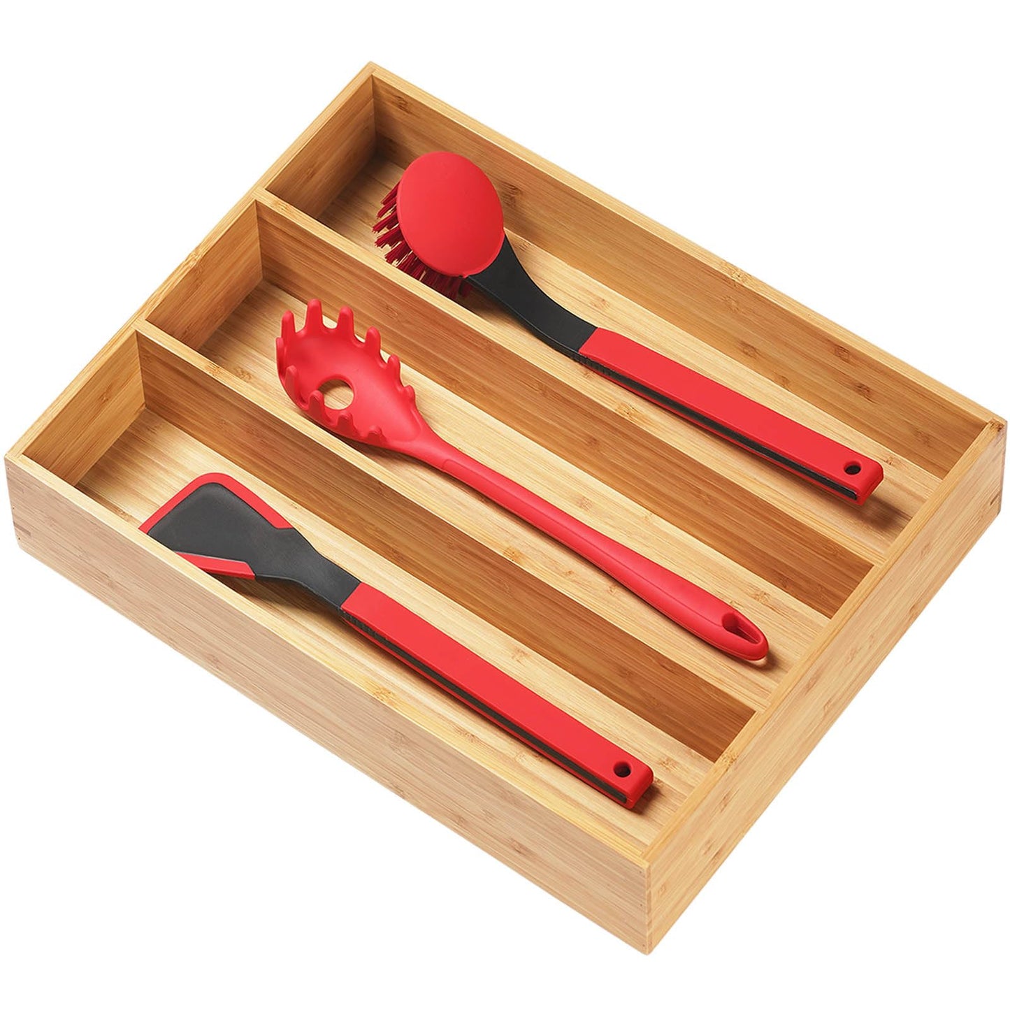 Umilife Extra Large Expandable Kitchen Siverware Utensils Drawer Organizer, 19" Deep for Big Drawer, Adjustable Bamboo Wood Drawer Divider with Curved Grooves, Cutlery Tray Flatware Holder
