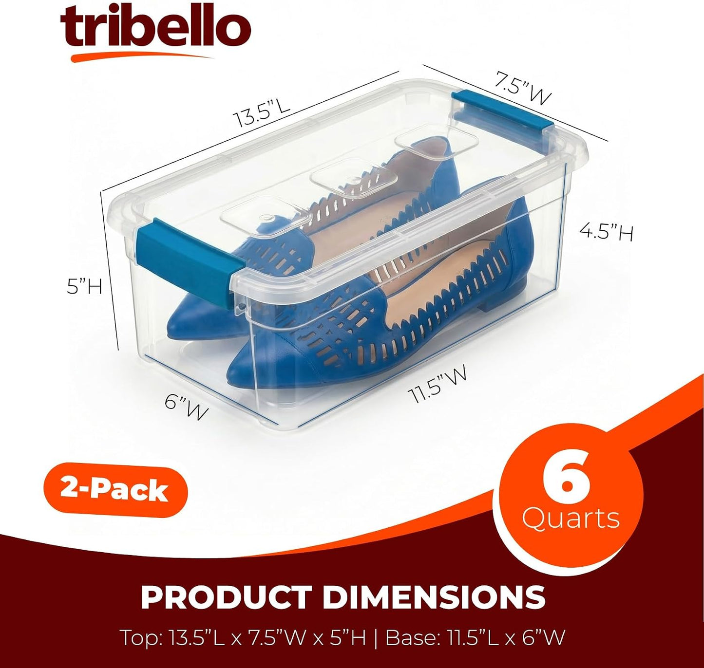 Tribello Clear Plastic Storage Bins with Lids Stackable Storage Bins (6 Quart)