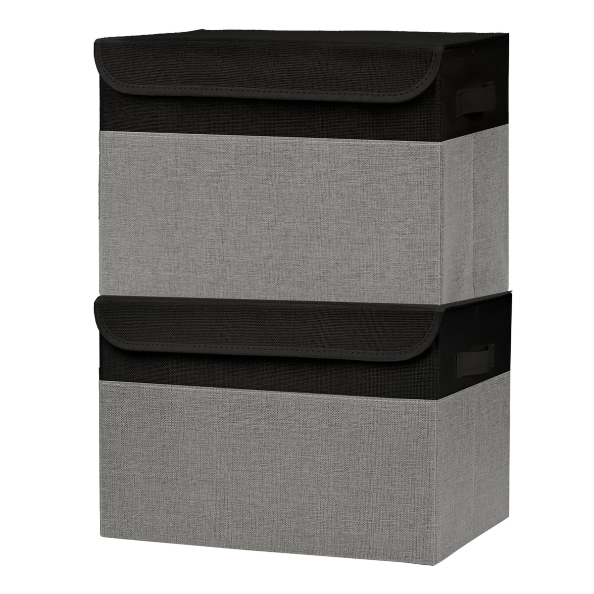 Bagnizer Large 22 Quart Linen Fabric Foldable Storage Bin Cube Organizer Basket with Flip-Top Lid & Handles, Clothes Blanket Box for Home, Office, Closet, Black, 4 Pack 14.6 x 9.5 x 9.5”
