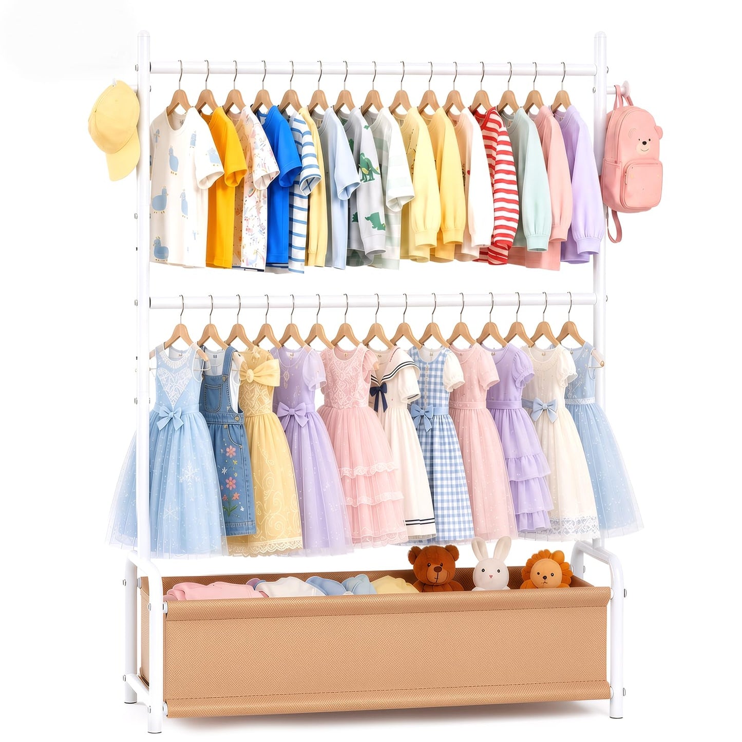 Kids Clothes Rack for Ages 3-6, Montessori Kids Clothing Rack, White