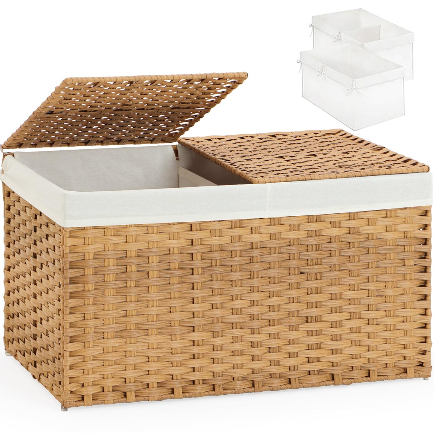 SETVSON Storage Basket with Lid, 2-Lid PE Rattan Storage Bin, Natural