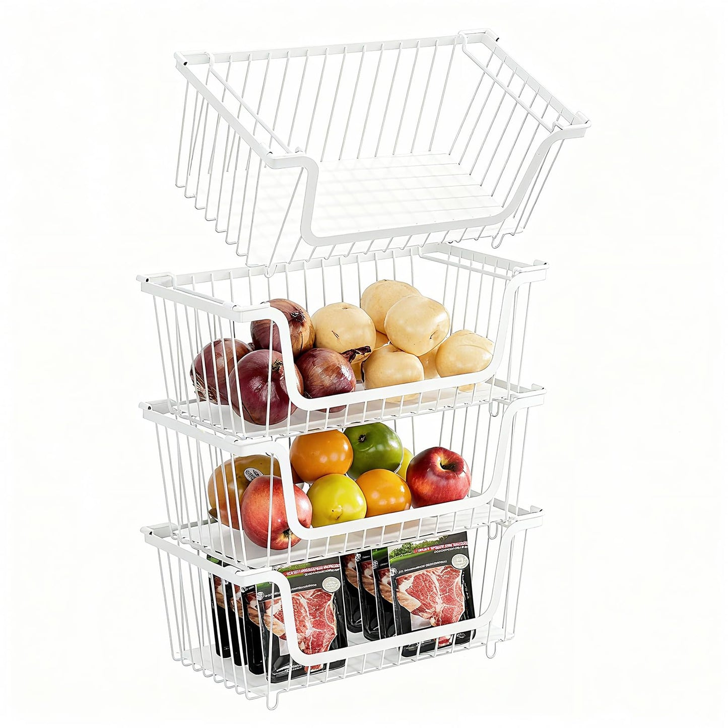 4 Pcs Stackable Wire Baskets Pantry Organizers and Storage Bins,Black