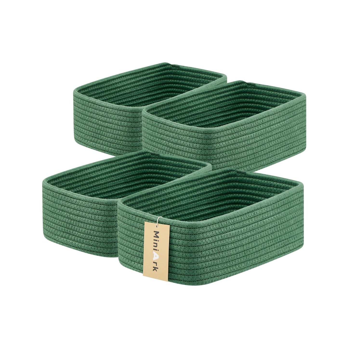 MiniArk Small Storage Baskets for Organizing | Closet Organizer Bins | Shelf Toy Basket | Woven Rope Baskets | Cube Decorative Box | Shallow Basket | L11.5xW7.5xH4.7| Brown