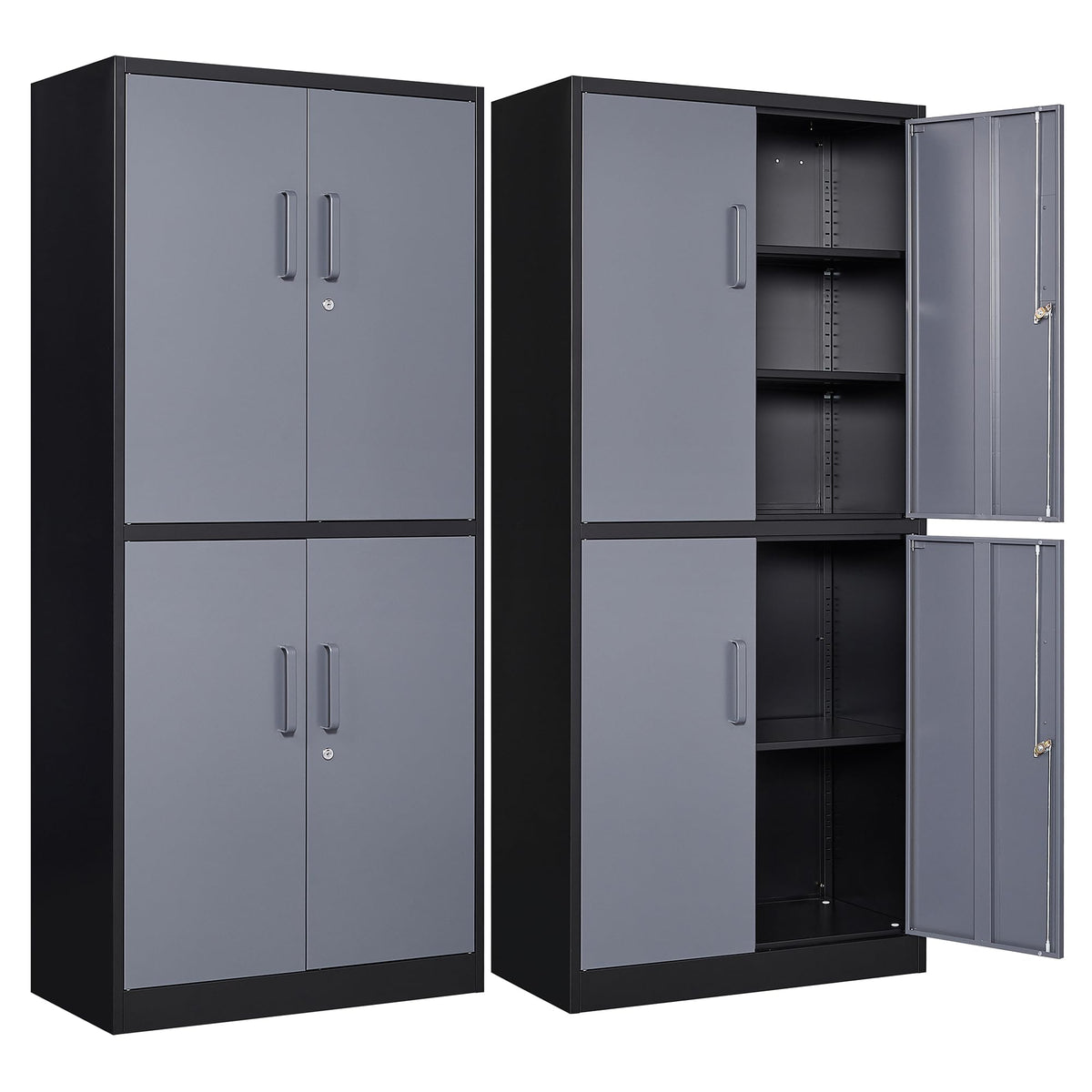 Wide & Deep Metal Storage Cabinet with Hanging Rod,Black Broom Closet Storage Cabinet with Lock,72" Tall Wardrobe Cabinets with Doors and Shelves,Locking Steel Tool Cabinets for Home,Office,Garage