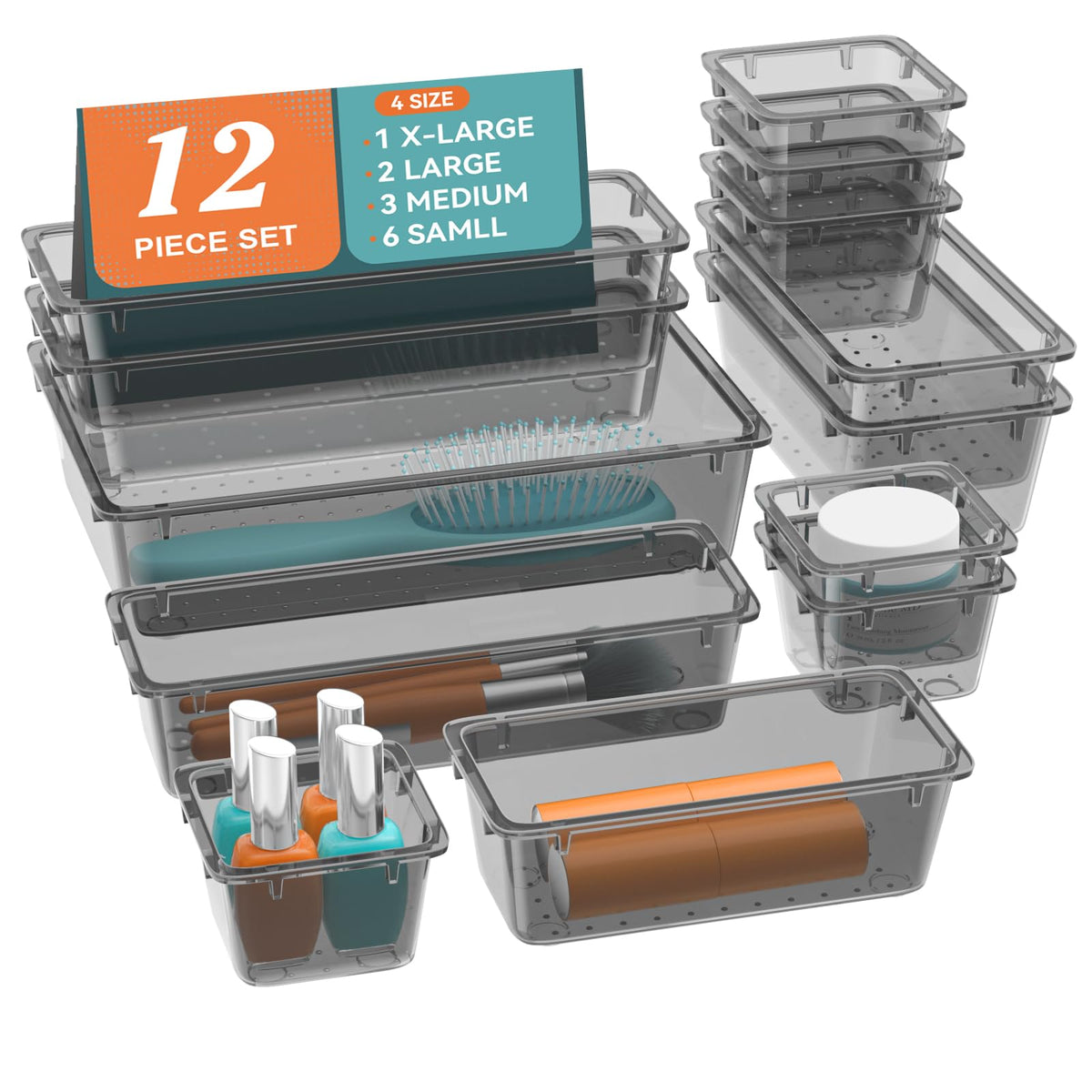 12 PCS Drawer Organizer Set, Makeup Organizers, Tool Storage Trays