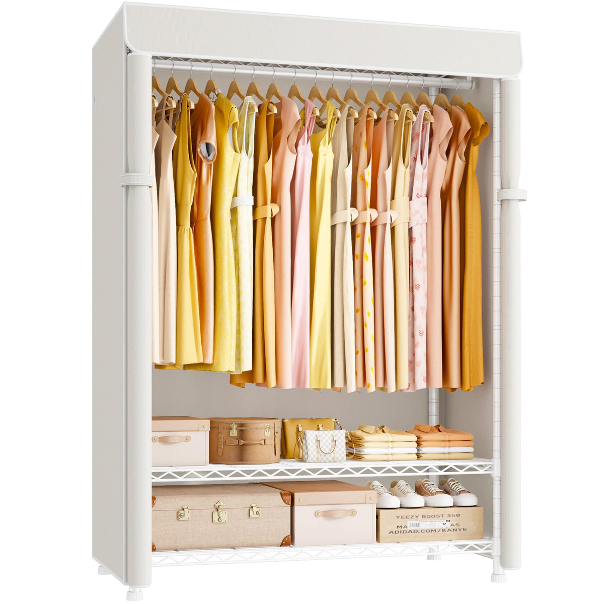 ULIFHOME H5C Clothes Rack with Cover, Covered Clothing Rack Heavy Duty