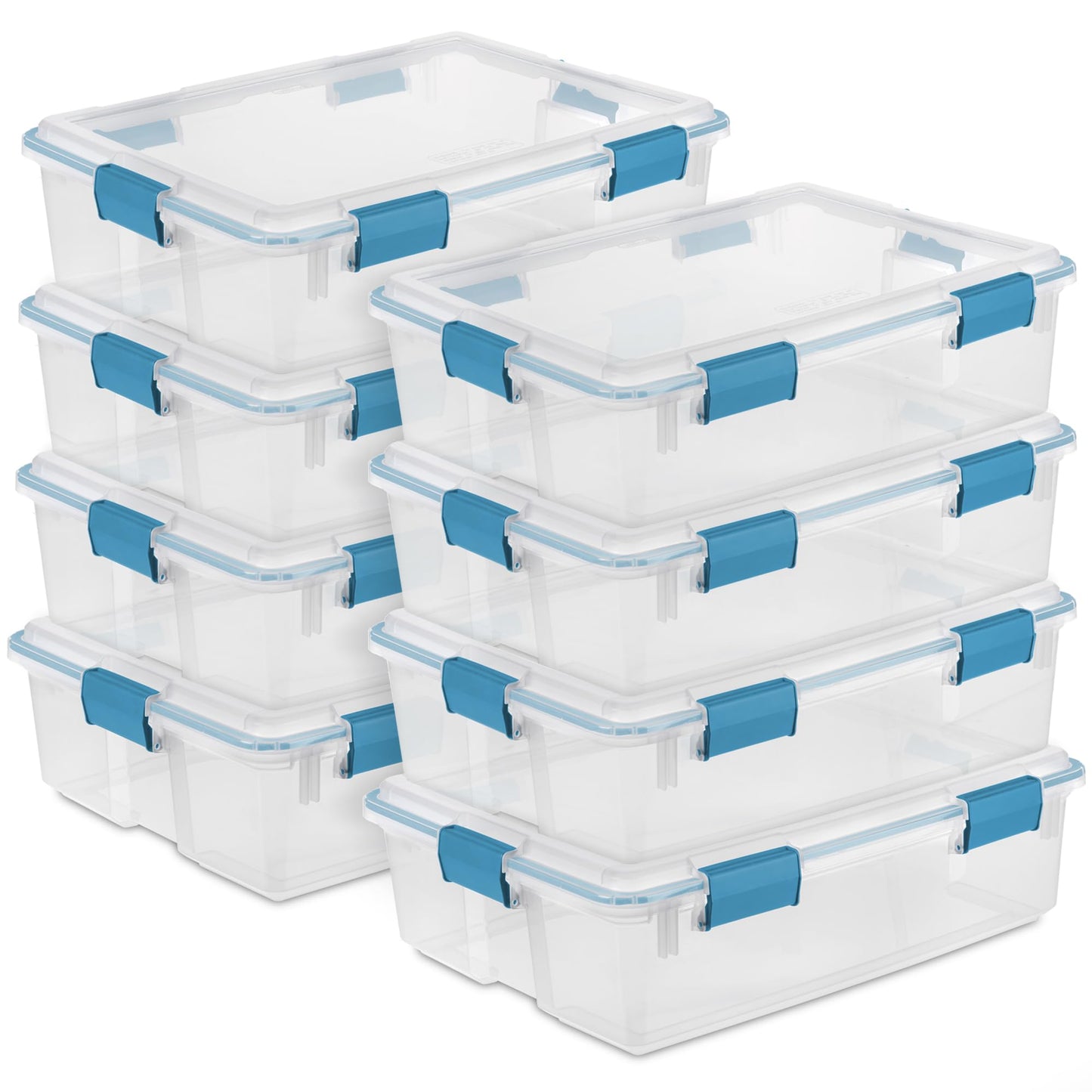 Sterilite 80 Qt Gasket Box, Stackable Storage Bin with Latching Lid and Tight Seal, Plastic Container to Organize Basement, Clear Base and Lid, 1-Pack