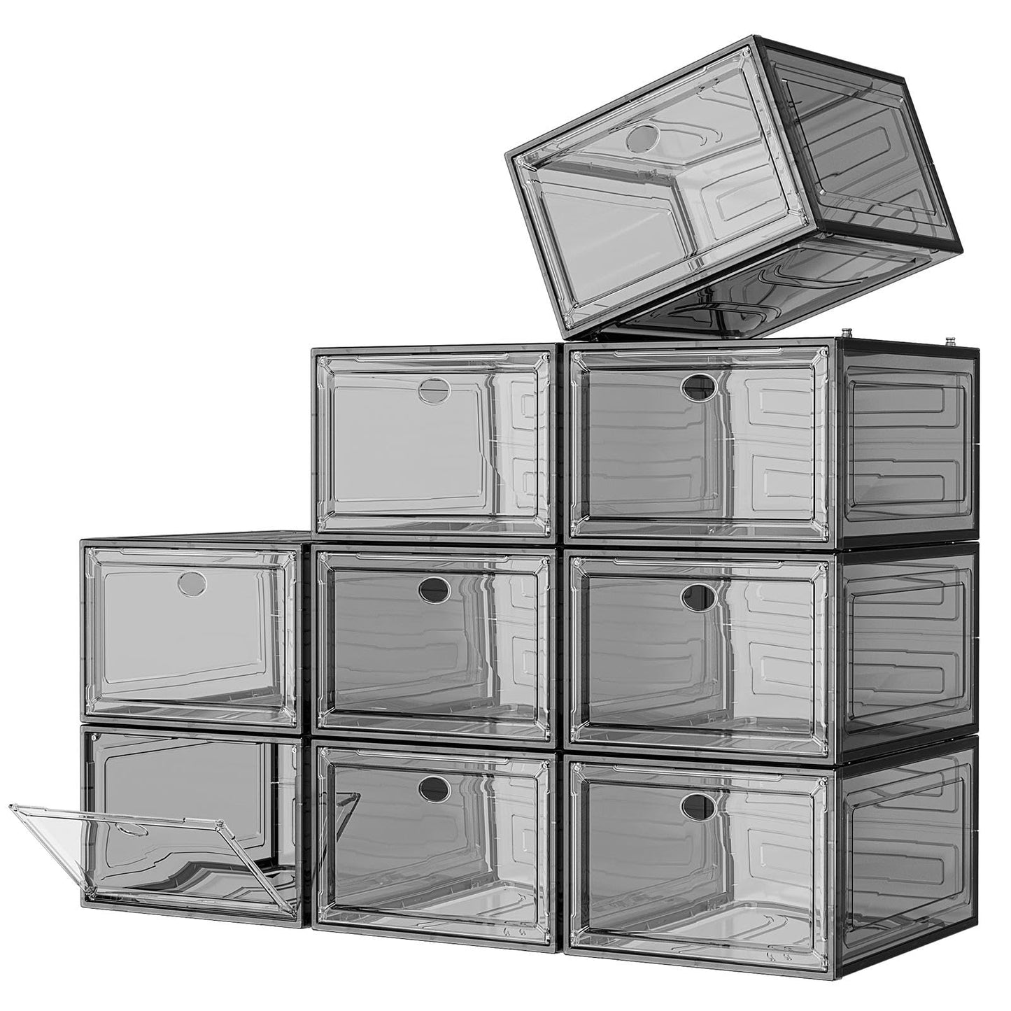Sturdy Clear Shoe Organizer with Magnetic Door, Stackable Shoe Storage Box