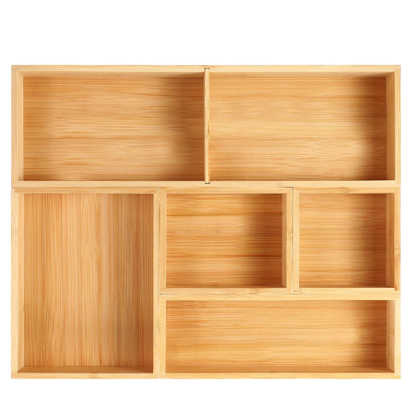 Fabsome Drawer Organizer, Set of 9 Bamboo Wood Kitchen Makeup Desk Junk Tea Drawer Storage Boxes Bins for Cutlery Silverware Utensils Flatware, Small Wooden Container Tray for Bathroom, Office