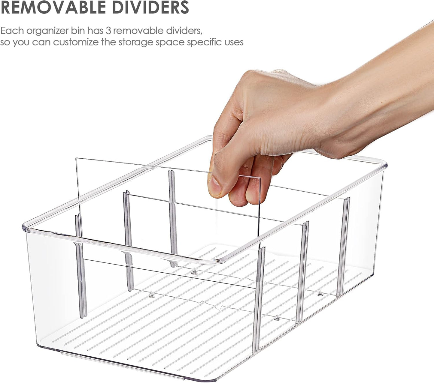 Vtopmart 8 Pack Food Storage Organizer Bins, Clear Plastic, 4 Compartments
