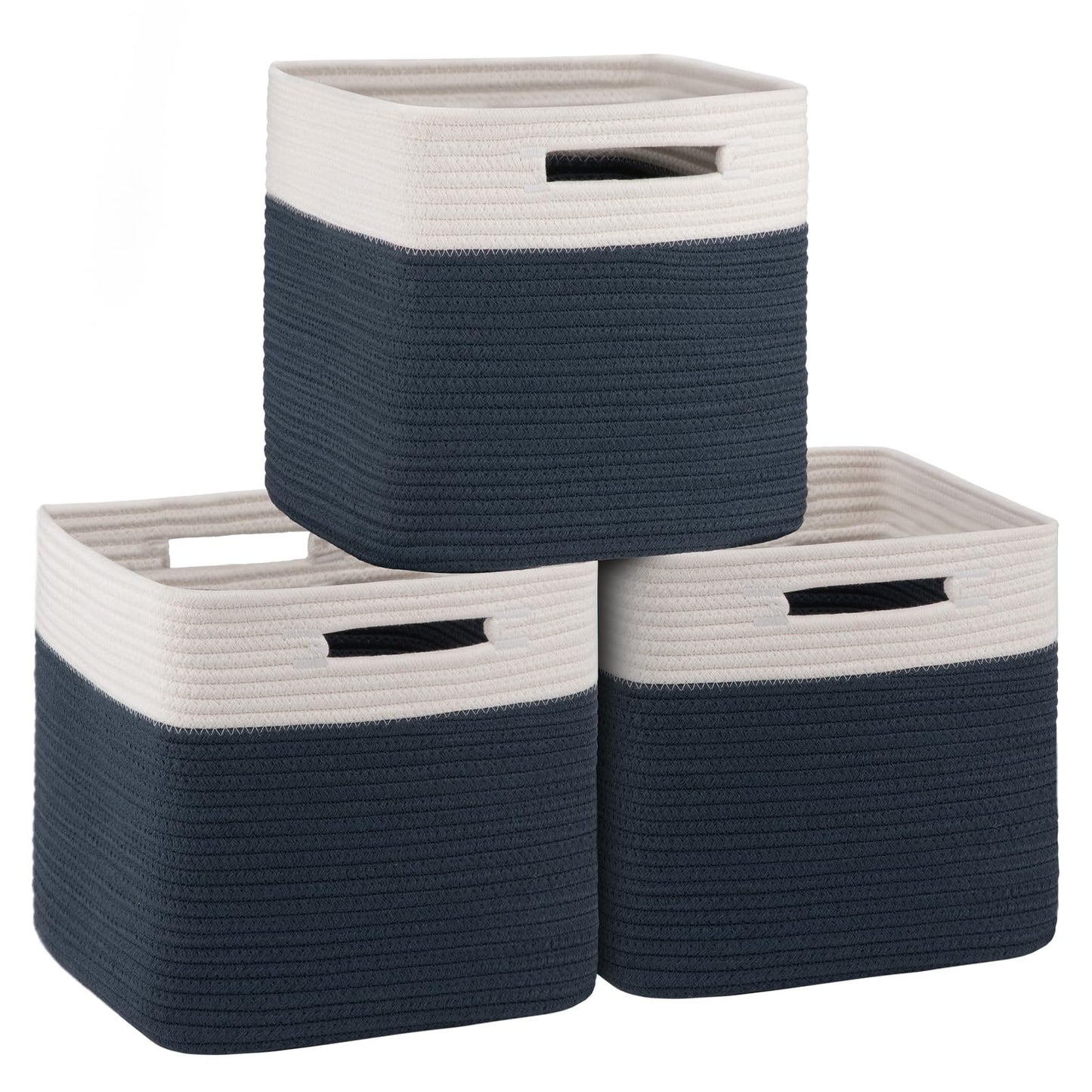 OIAHOMY Storage Cubes 11 Inch Storage Bins 3-Pack Square Baskets Brown