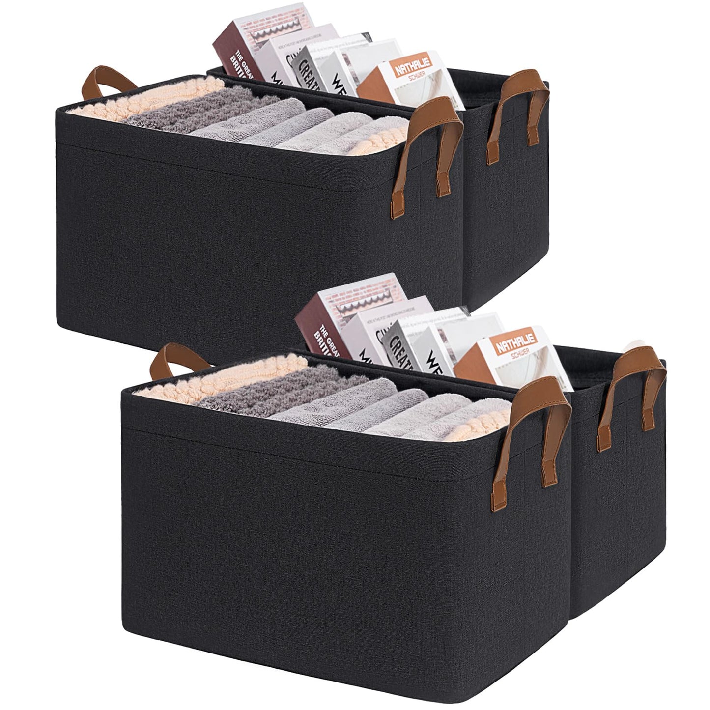 CHICVITA 30L Large Fabric Closet Bins for Shelves, 2Pack, Beige