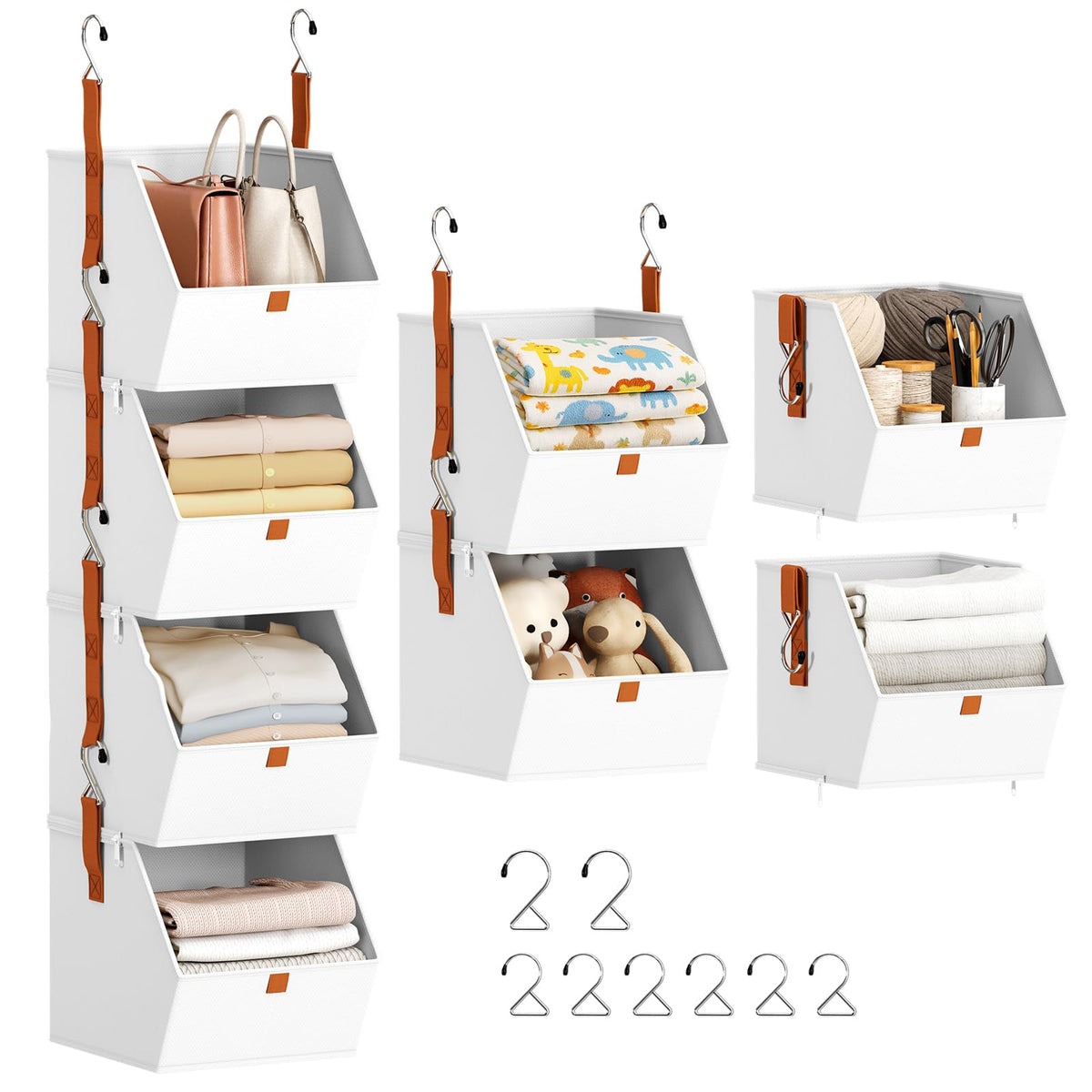Homsorout Hanging Closet Organizer 4 Tier - Clothes Hanging Shelves, Space-Saving Closet System, Fabric Storage Bins Bedroom Organization, Collapsible Baskets for Home, Dorm, Rv, Beige