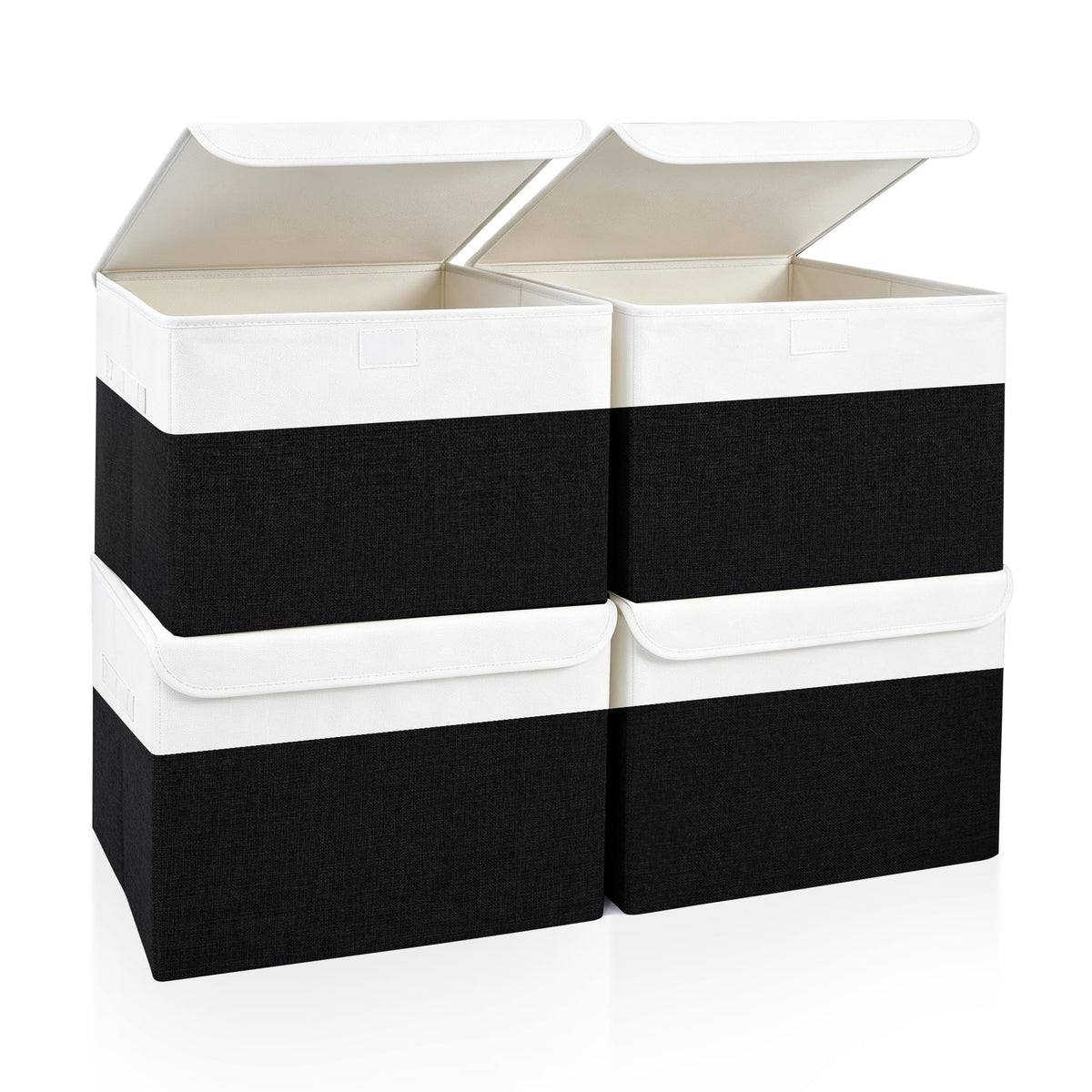 Bagnizer Large 22 Quart Linen Fabric Foldable Storage Bin Cube Organizer Basket with Flip-Top Lid & Handles, Clothes Blanket Box for Home, Office, Closet, Black, 4 Pack 14.6 x 9.5 x 9.5”