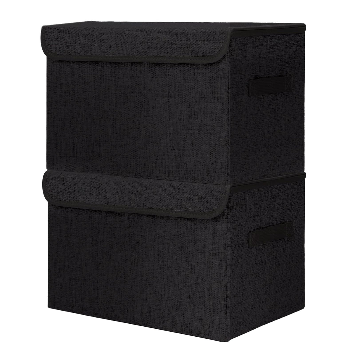 Bagnizer Large 22 Quart Linen Fabric Foldable Storage Bin Cube Organizer Basket with Flip-Top Lid & Handles, Clothes Blanket Box for Home, Office, Closet, Black, 4 Pack 14.6 x 9.5 x 9.5”