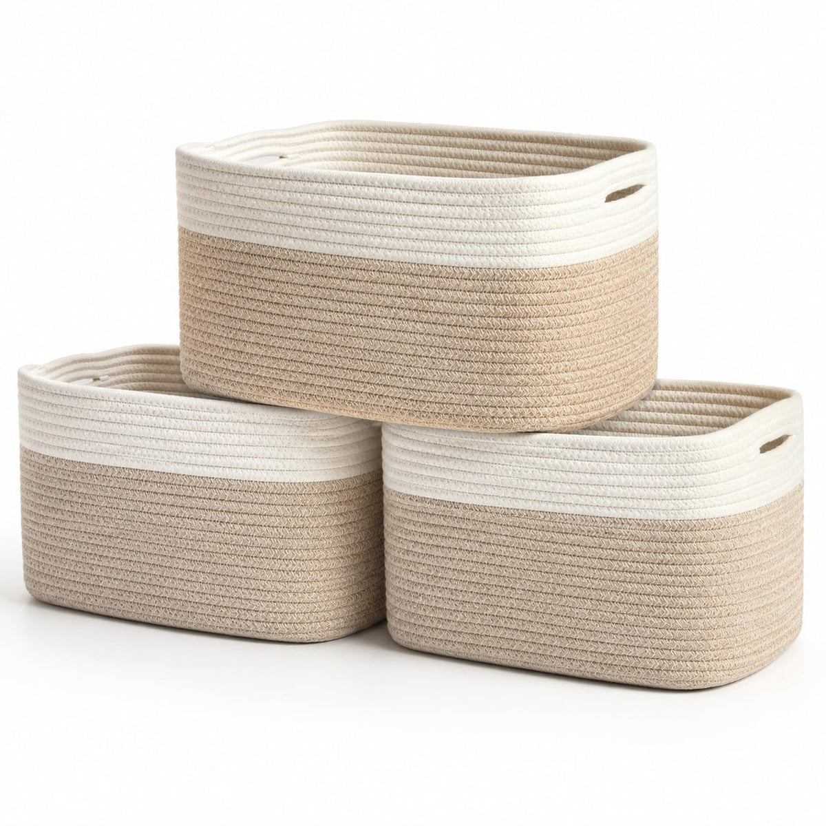 OrganiHaus Cotton Rope Baskets for Shelves, Set of 3, 15x9x10