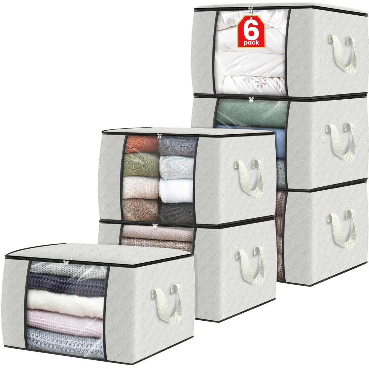 Fab totes 6 Pack Storage Bags for Clothes Blanket Storage Bins with Lids