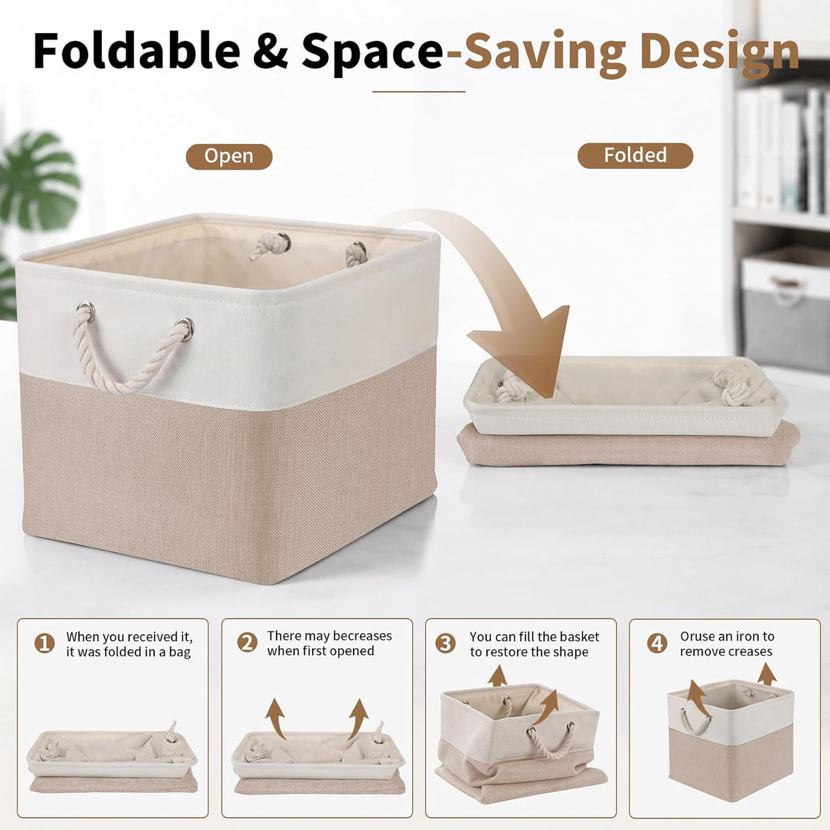13×15×13 Inch Foldable Fabric Storage Basket with Handles