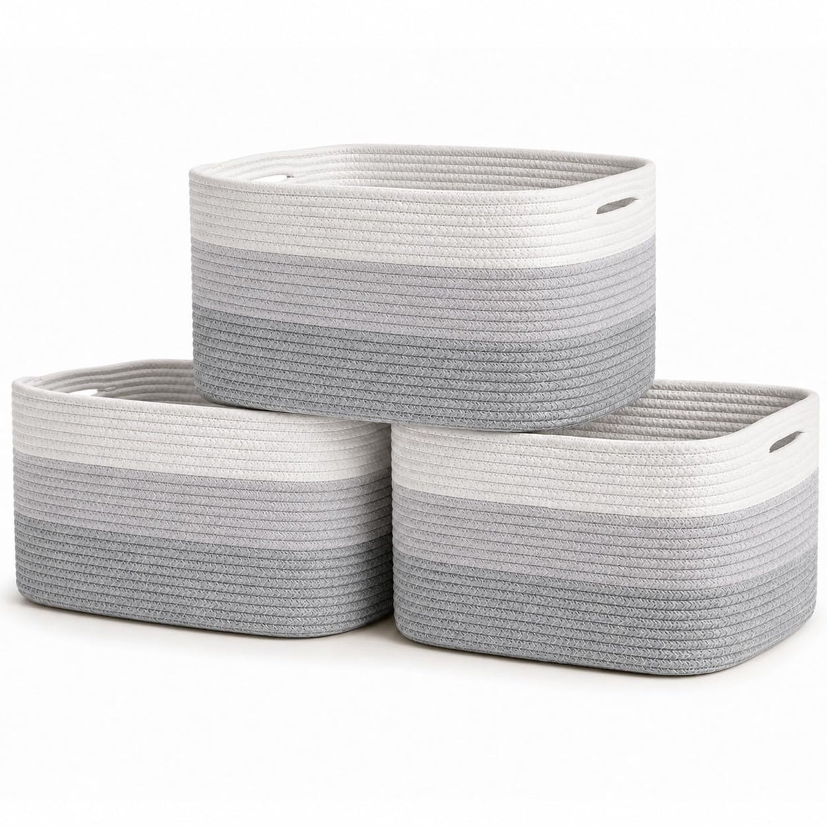 OrganiHaus Cotton Rope Baskets for Shelves, Set of 3, 15x9x10