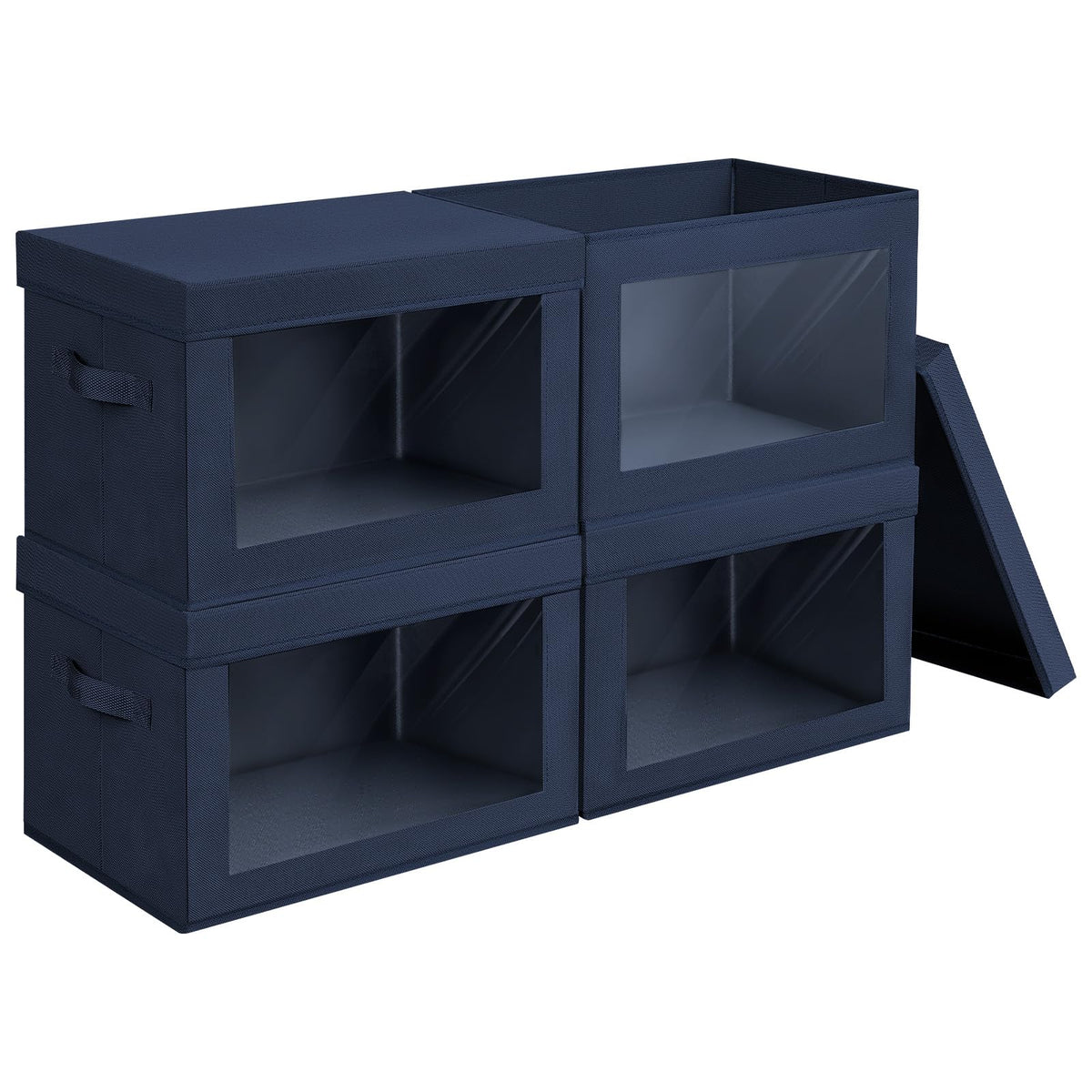 Homsorout Storage Bins with Lids - Fabric Storage Boxe with Window, Collapsible Closet Organizers with Handles, 3 Pack Decorative Bin, Home Cubes Baskets for Clothes, Hat, Books, Dark Grey