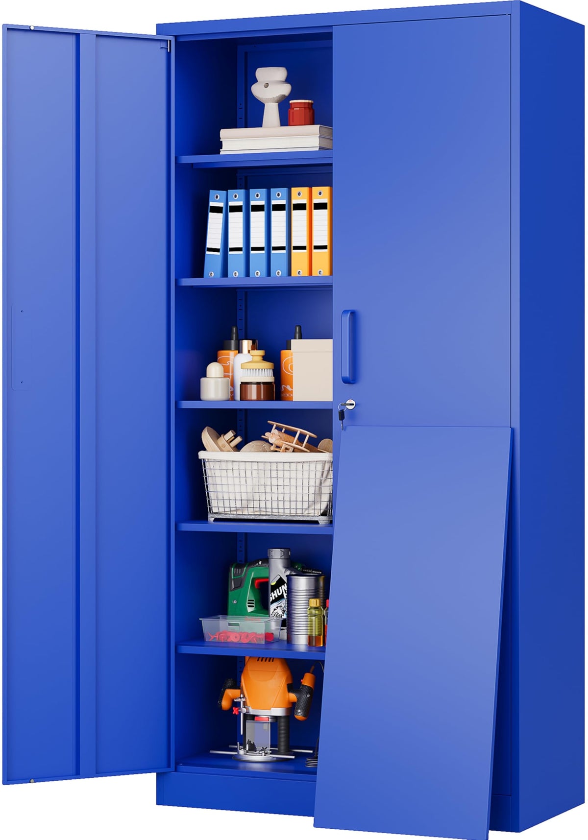 Wide & Deep Metal Storage Cabinet with Hanging Rod,Black Broom Closet Storage Cabinet with Lock,72" Tall Wardrobe Cabinets with Doors and Shelves,Locking Steel Tool Cabinets for Home,Office,Garage