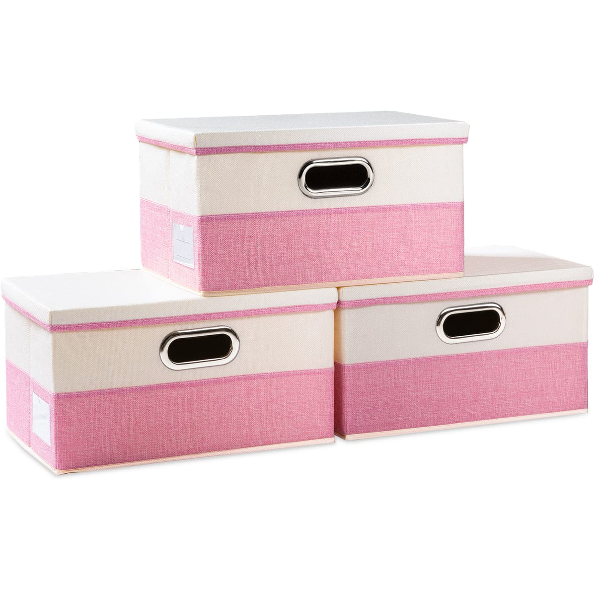 PRANDOM Large Collapsible Storage Bins with Lids [3-Pack] Jute Fabric Foldable Storage Boxes Organizer Containers Baskets Cube with Cover for Home Bedroom Closet Office Nursery (17.7x11.8x11.8)