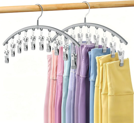 Volnamal Legging Organizer for Closet, Metal Yoga Pants Hanger w/Rubber Coated 2 Pack w/10 Clips Hold 20 Leggings, Hangers Space Saving Hanging Closet Organizer for Closet Organizers and Storage-Grey
