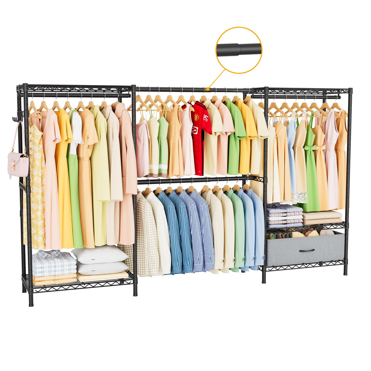 Golpart Heavy Duty Clothes Rack Metal Wardrobe with Adjustable Wire Shelves