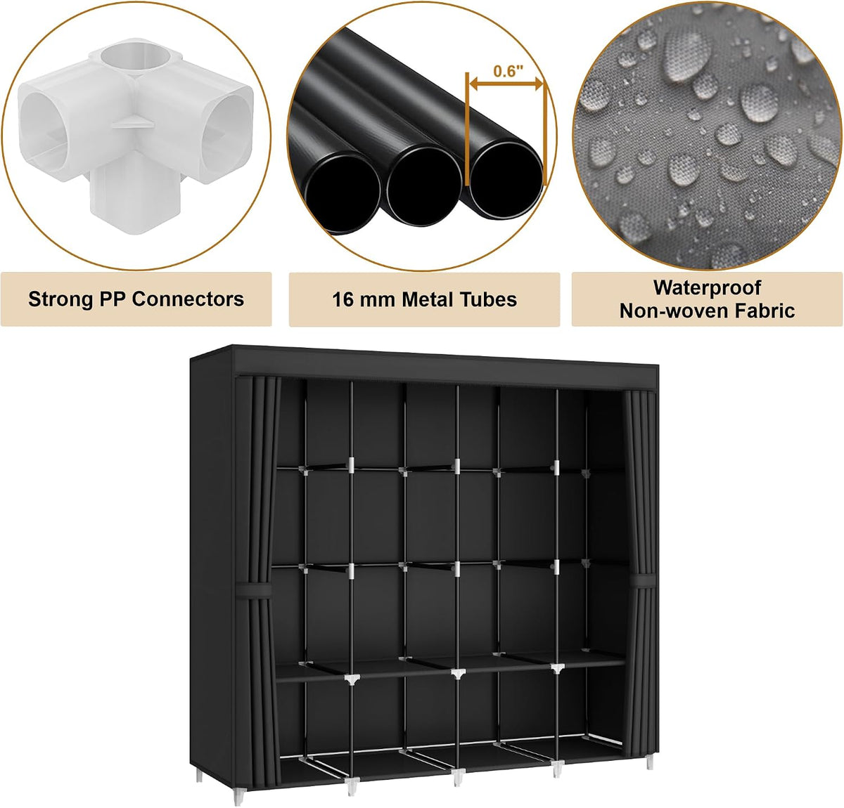 67" Portable Wardrobe Closet for Hanging Clothes Large Capacity for Bedroom
