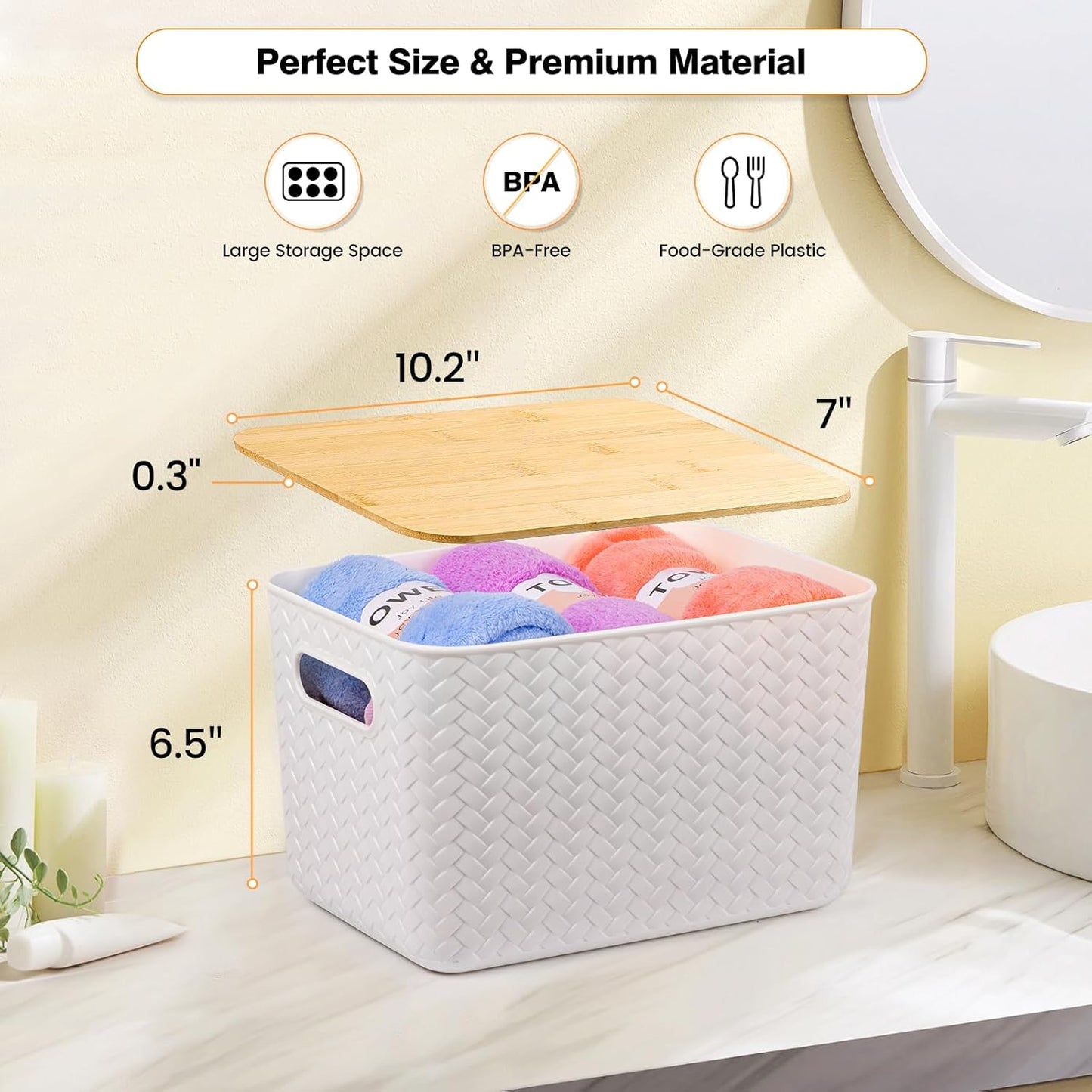 Ohmlove 4 Pack Storage Bins with Bamboo Lids,Stackable Box for Organization