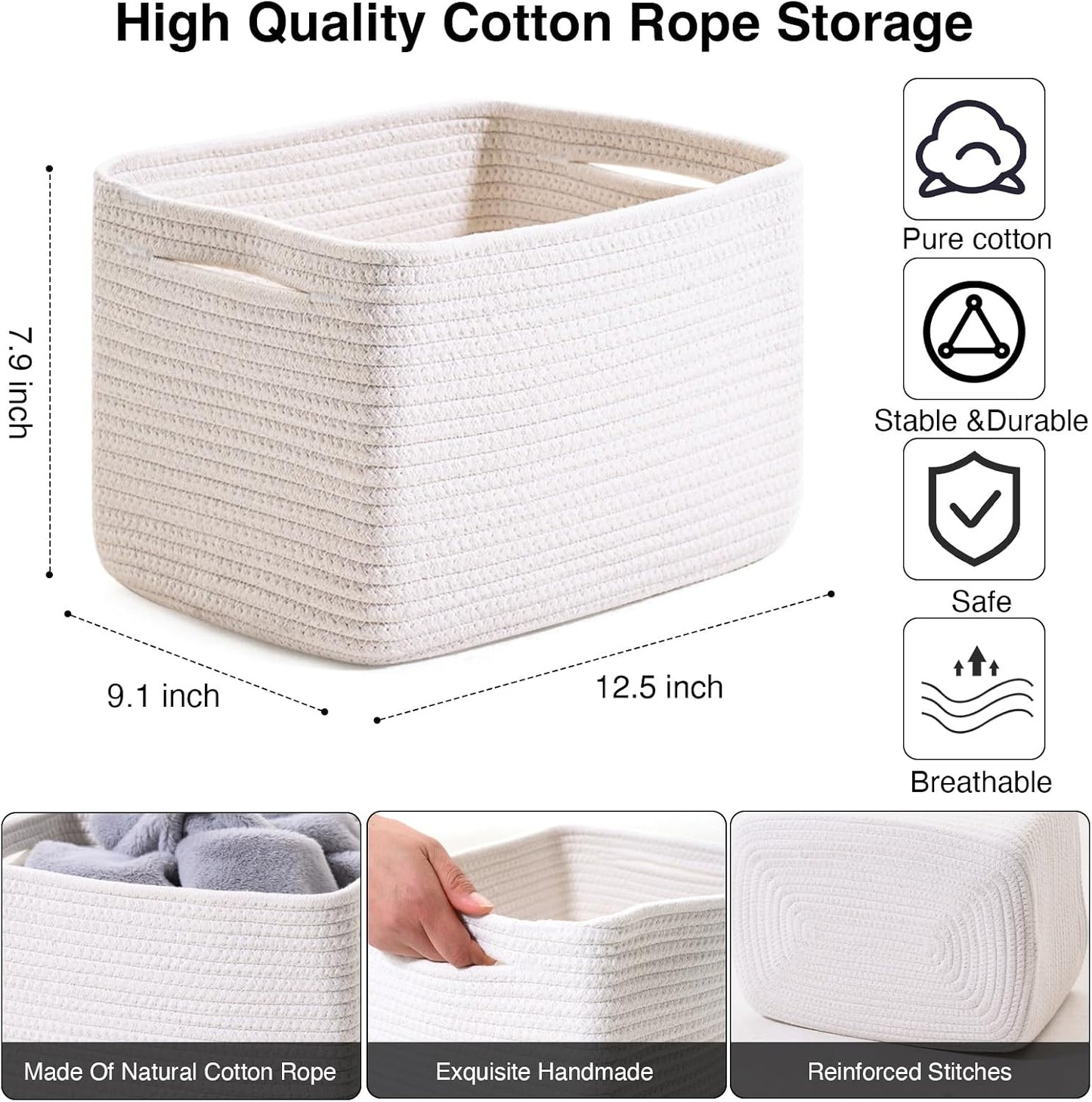ICERZCZ Storage Baskets for Organizing 12.5"x9.1"x7.9" (4 Packs) Off White