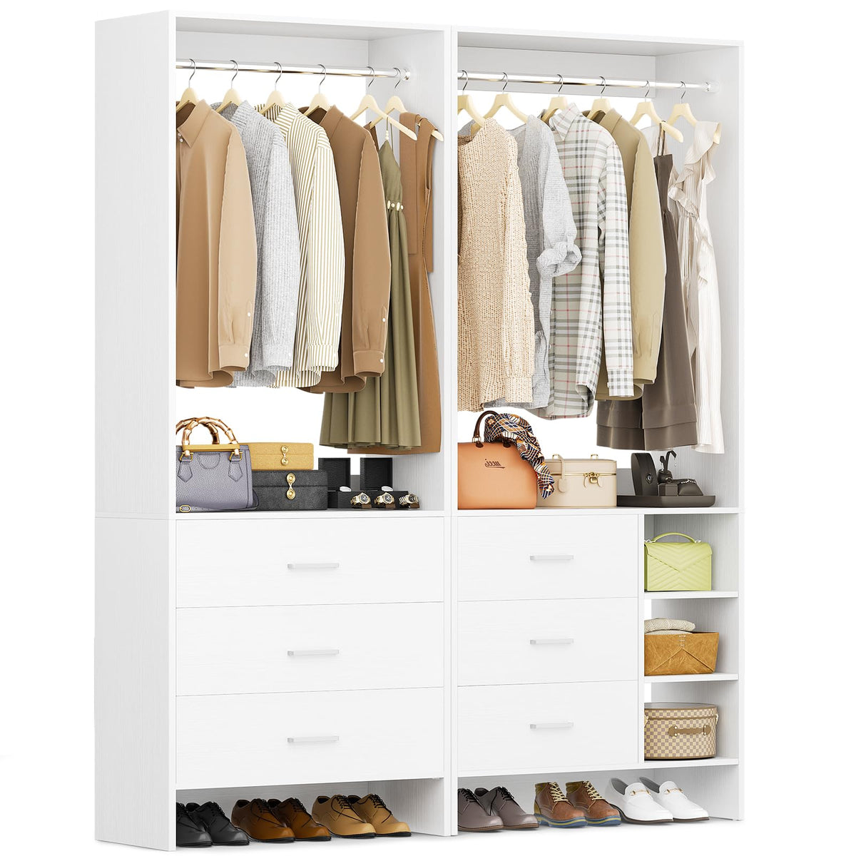 Aheaplus Closet System with 6 Drawers, 4.5ft, Set of 2, White