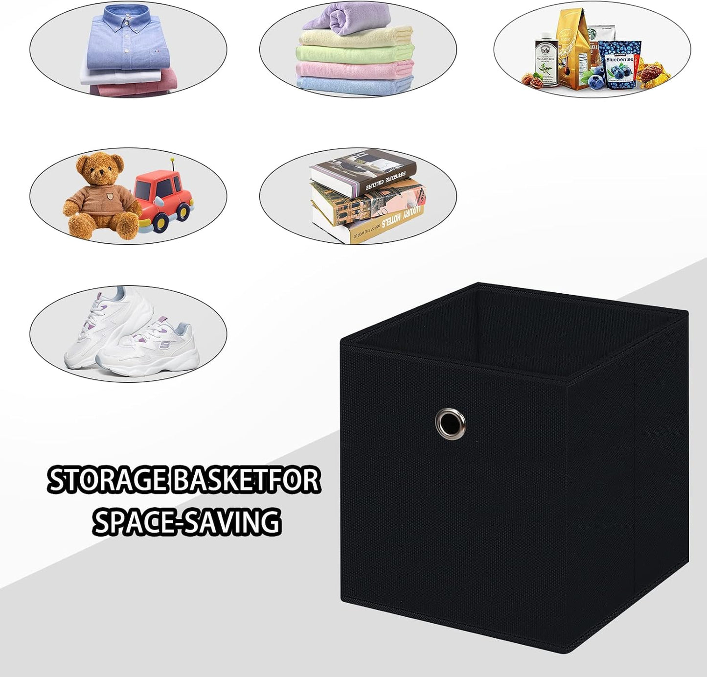 Black Foldable Storage Cubes Bins ,11 Inch Cloth Storage Cube Fabric Storage Box Cubes Organizer Baskets with Handles for Home Organizer Set of 3 (Black)