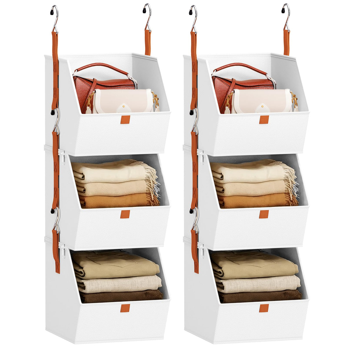 Homsorout Hanging Closet Organizer 4 Tier - Clothes Hanging Shelves, Space-Saving Closet System, Fabric Storage Bins Bedroom Organization, Collapsible Baskets for Home, Dorm, Rv, Beige
