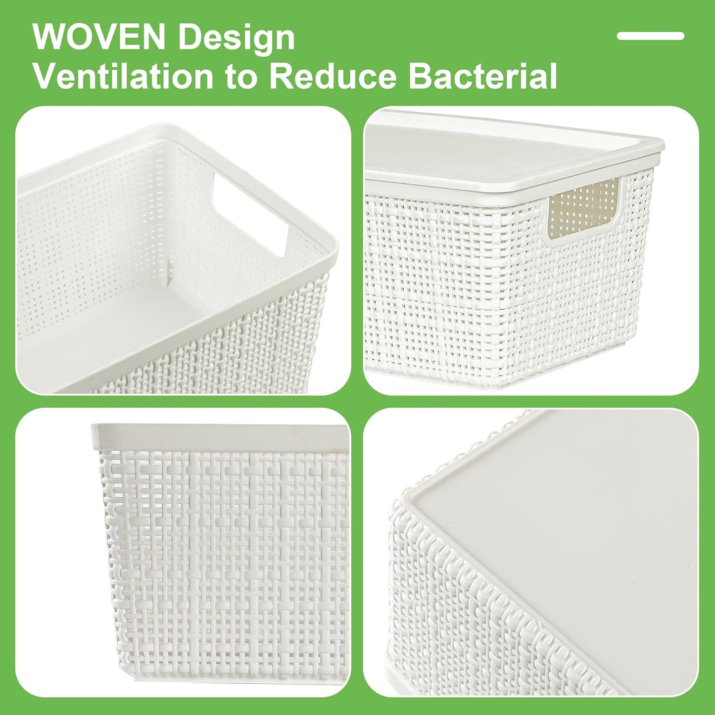 6 Pack Plastic Storage Baskets with Lid,White Stackable Bins