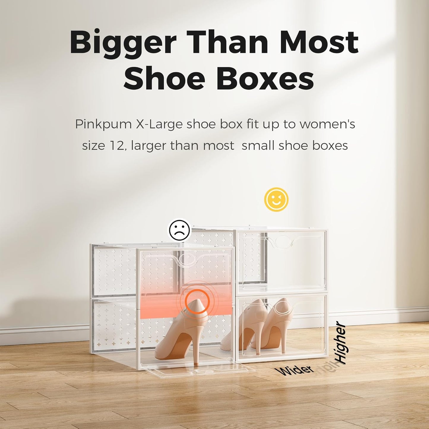 Pinkpum 15 Pack X-Large Shoe Storage Boxes, Shoe Organizer Clear Stackable