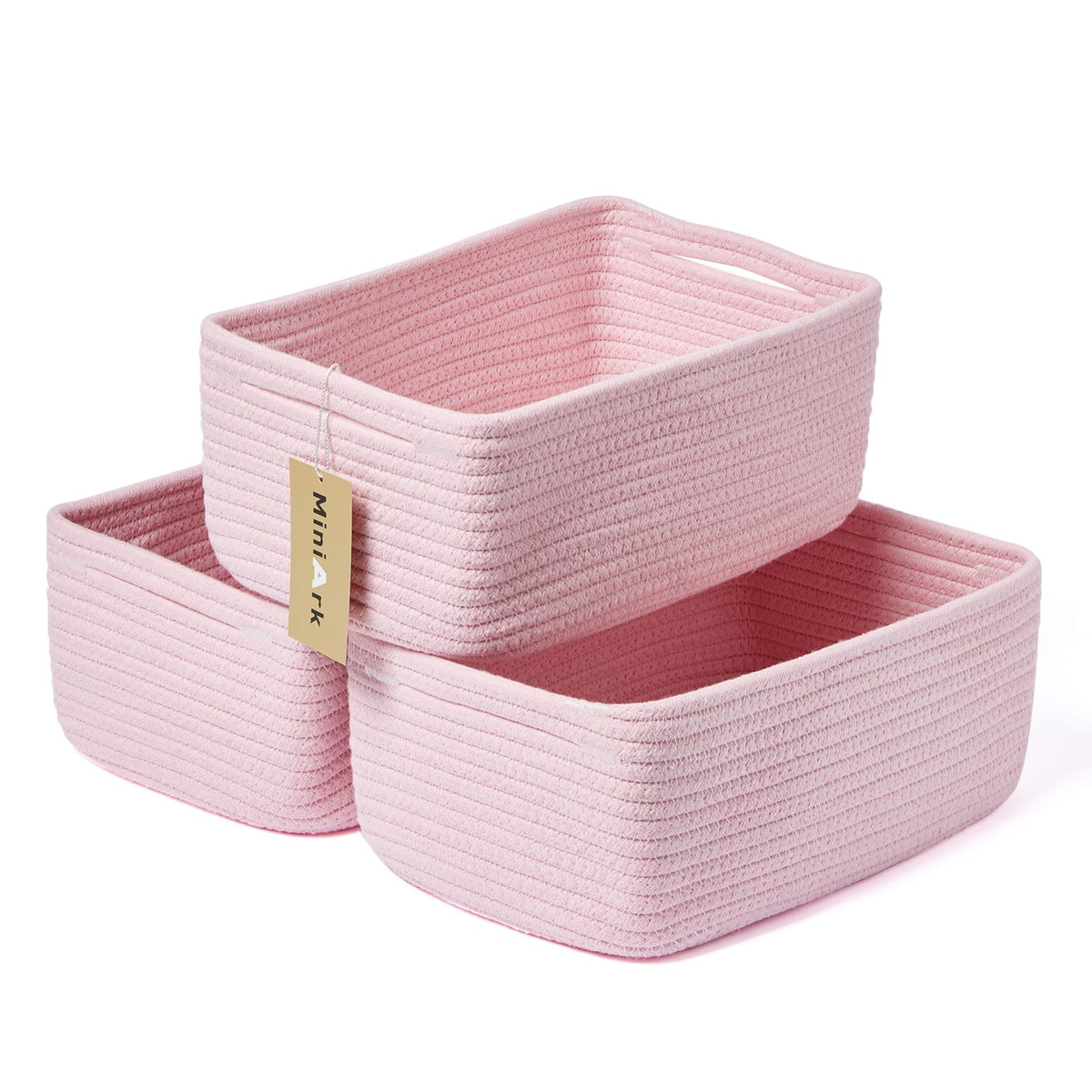 MiniArk Small Storage Baskets for Organizing | Closet Organizer Bins | Shelf Toy Basket | Woven Rope Baskets | Cube Decorative Box | Shallow Basket | L11.5xW7.5xH4.7| Brown