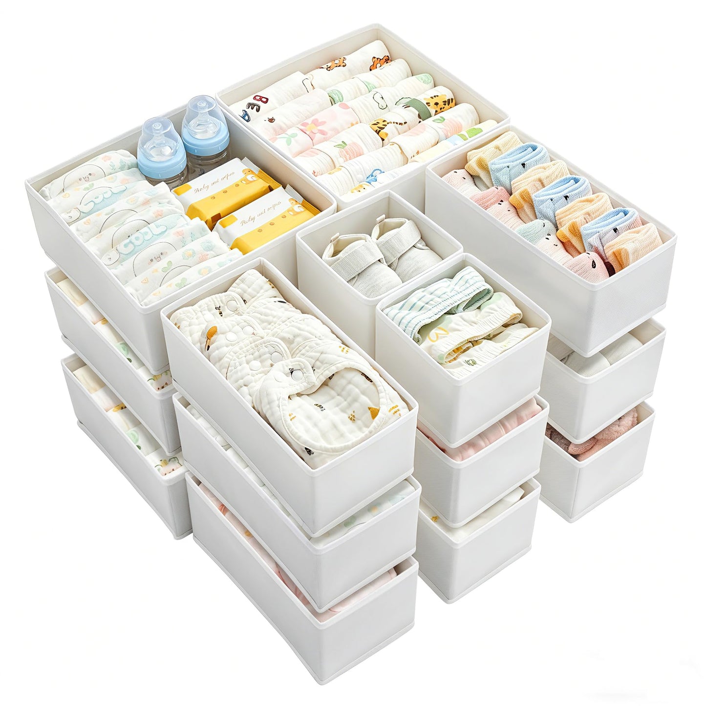 Vtopmart 12 Pack Baby Clothes Organizer, Foldable Fabric Drawer Bins, White