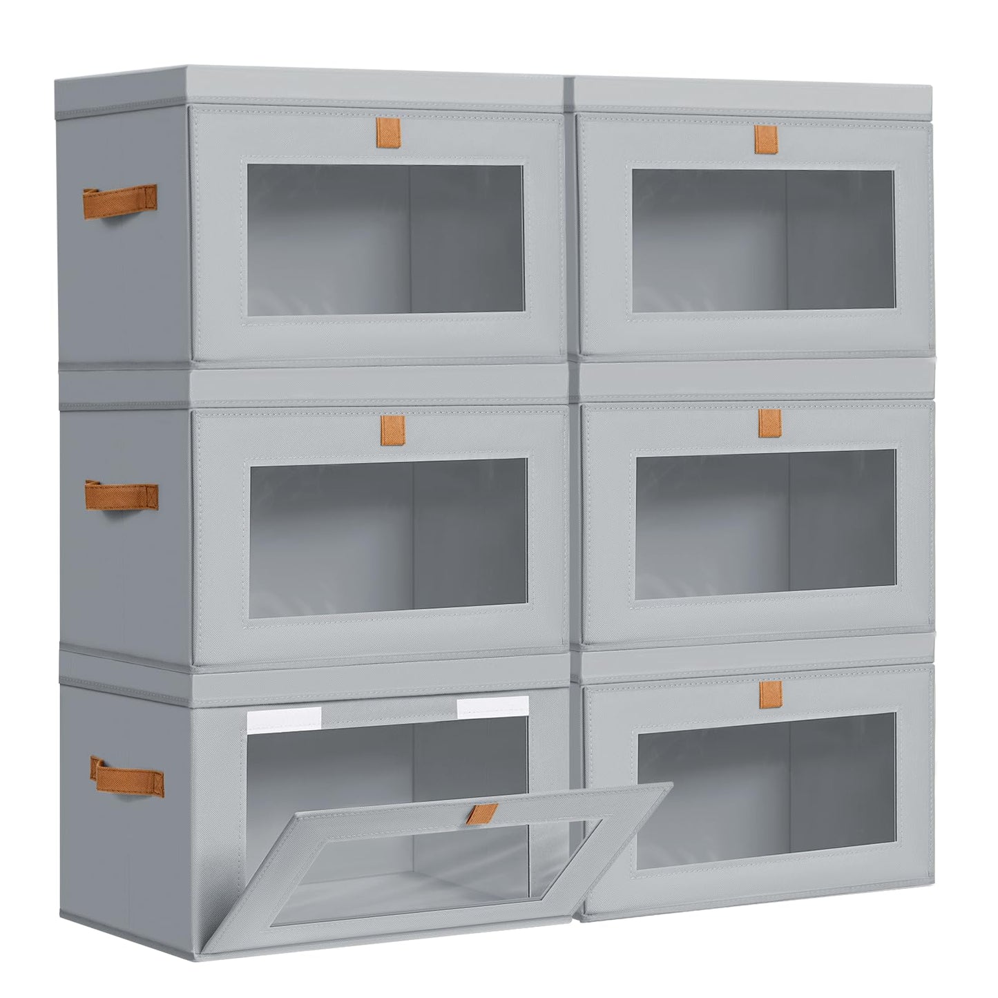 DIMJ Storage Bins with Lids - 4 Pack Large Fabric Closet Organizer with Window & Handles, Collapsible Decorative Storage Boxes for Shelves Under Bed, Books Clothes Blankets Sweaters Organization